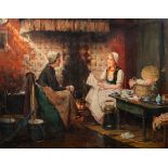 Edward Portielje (1861-1949): Seamstresses in a kitchen, oil on canvas