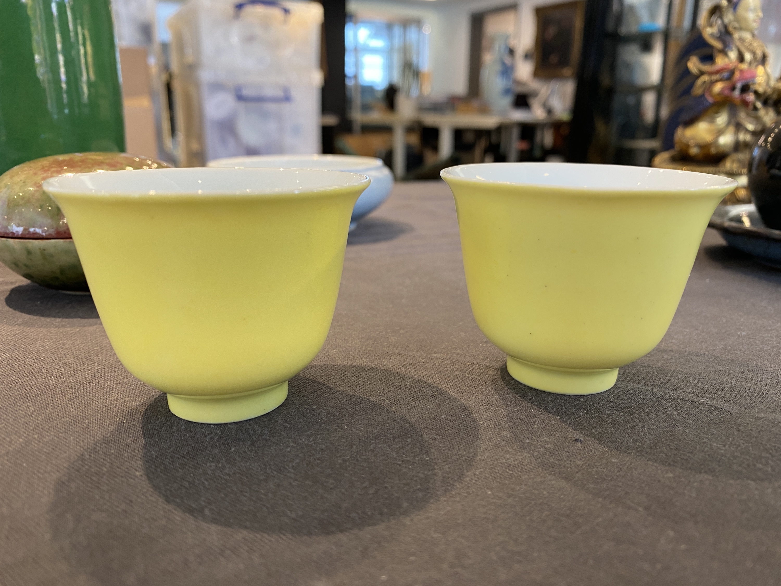 A pair of Chinese yellow-glazed wine cups, Guangxu mark, 20th C. - Image 9 of 12