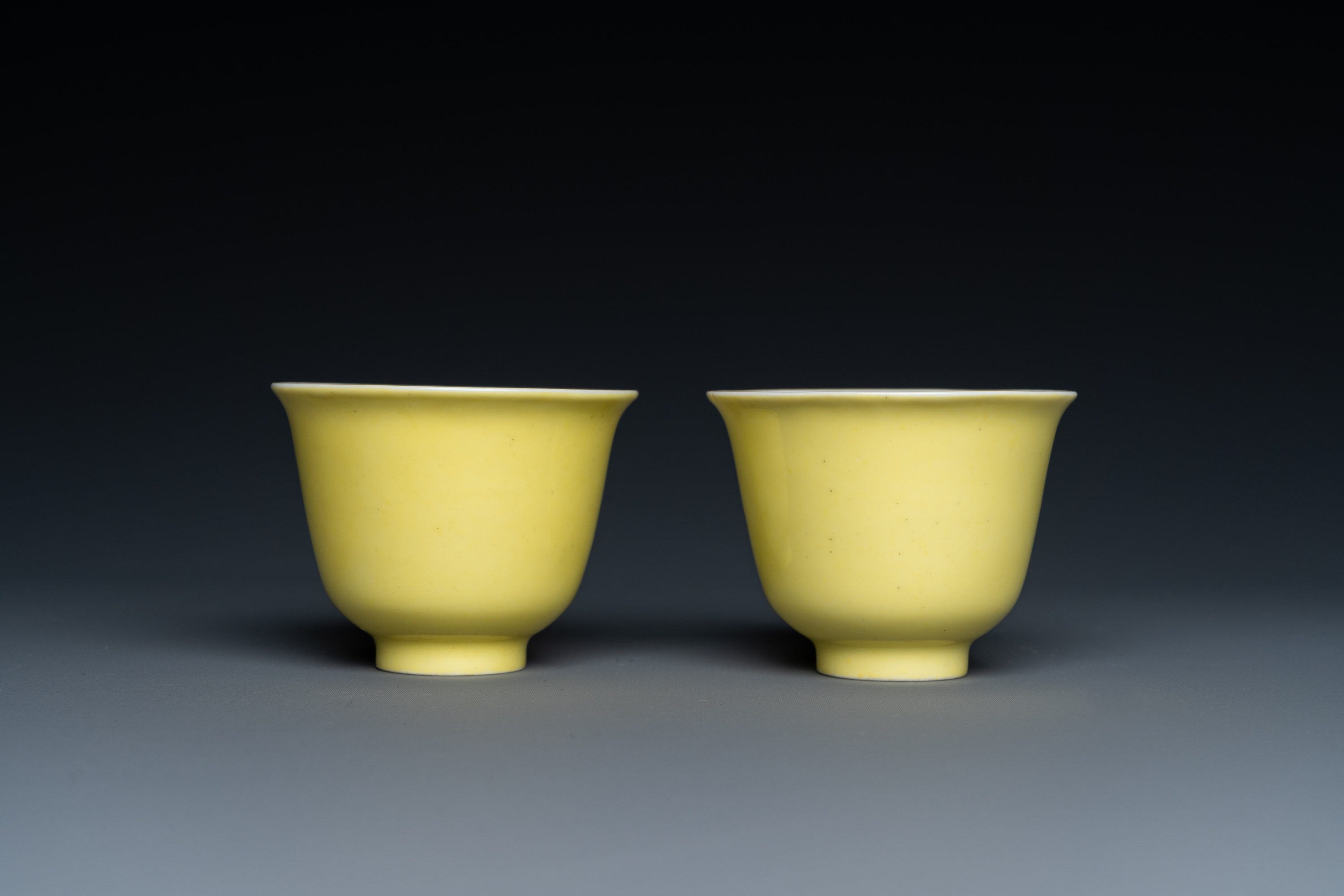 A pair of Chinese yellow-glazed wine cups, Guangxu mark, 20th C. - Image 2 of 12