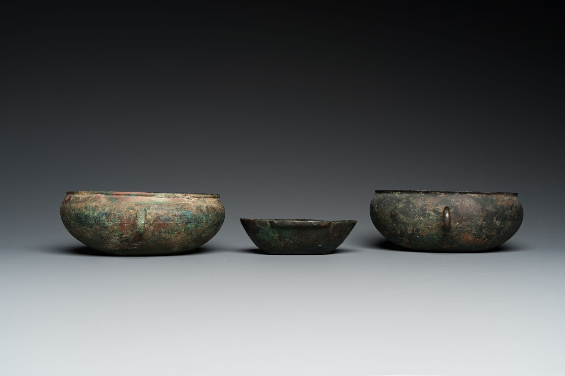 Three Chinese elliptical bronze cups, Eastern Zhou and Han - Image 3 of 8