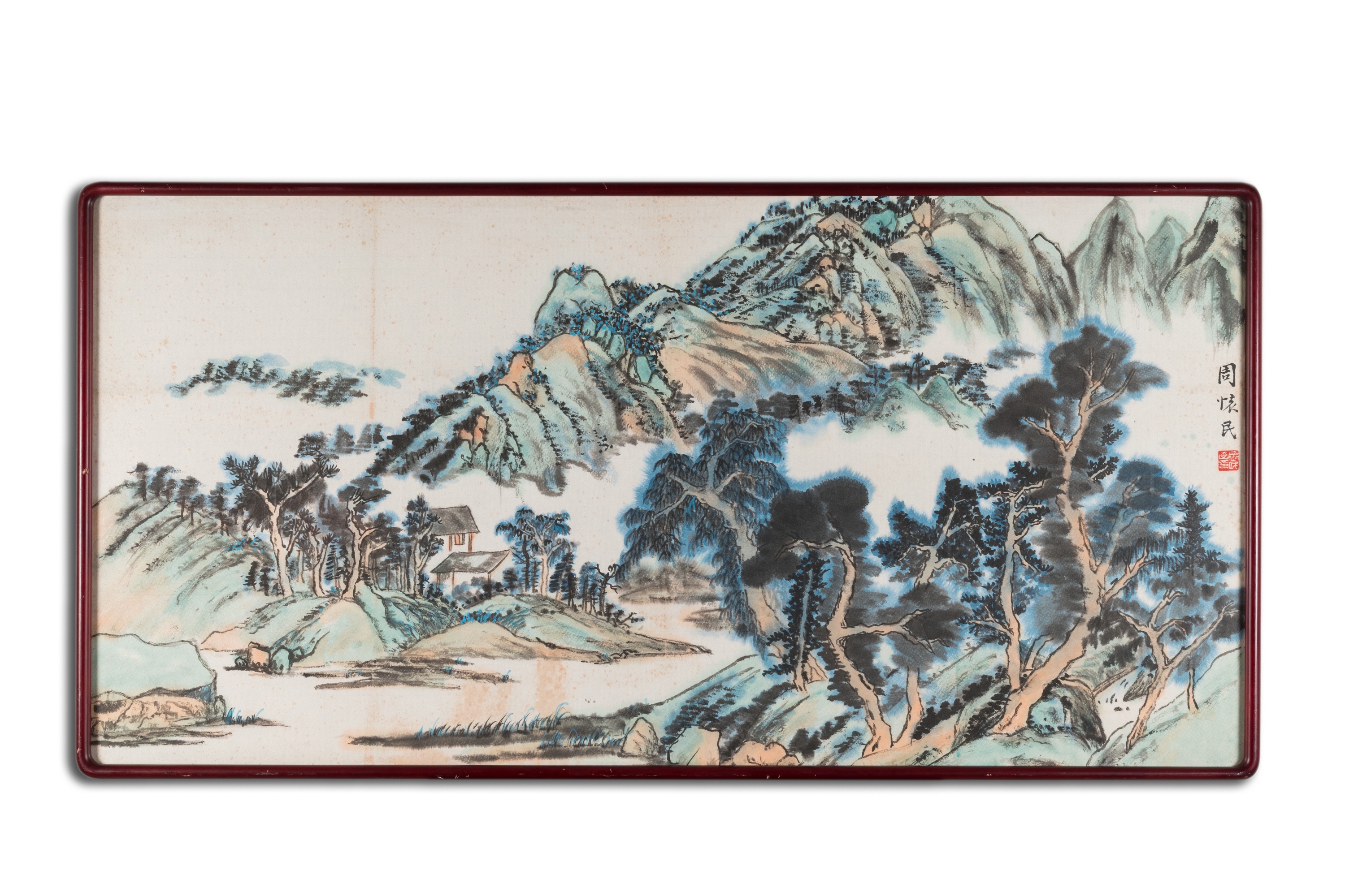 Zhou Huimin ___ (1906-1996): 'Mountainous landscape with pines', ink and colour on paper