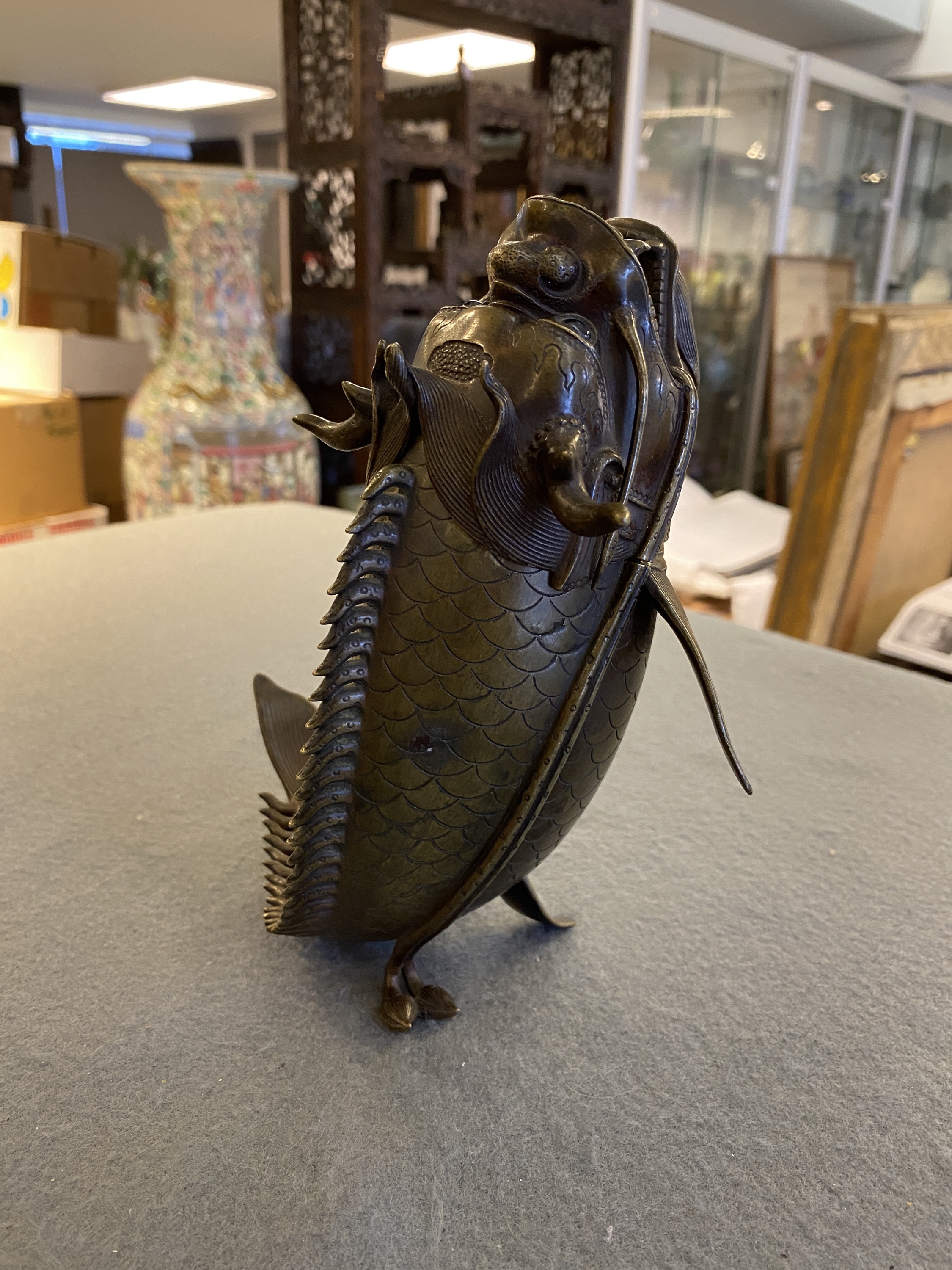 A Chinese bronze dragonfish form censer, Ming - Image 15 of 29