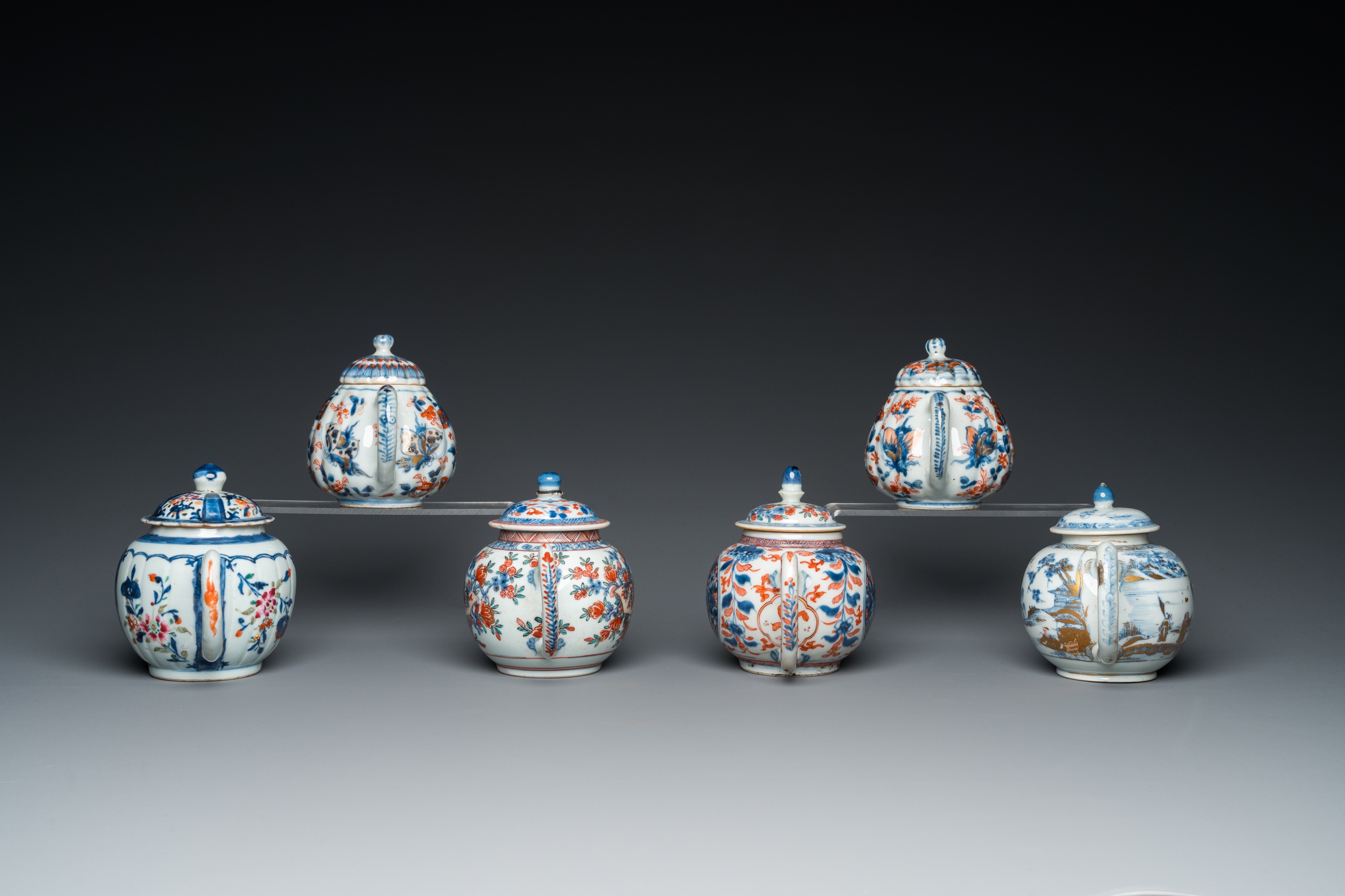 Six Chinese blue and white, famille verte and Imari-style teapots, Kangxi/Yongzheng - Image 3 of 9