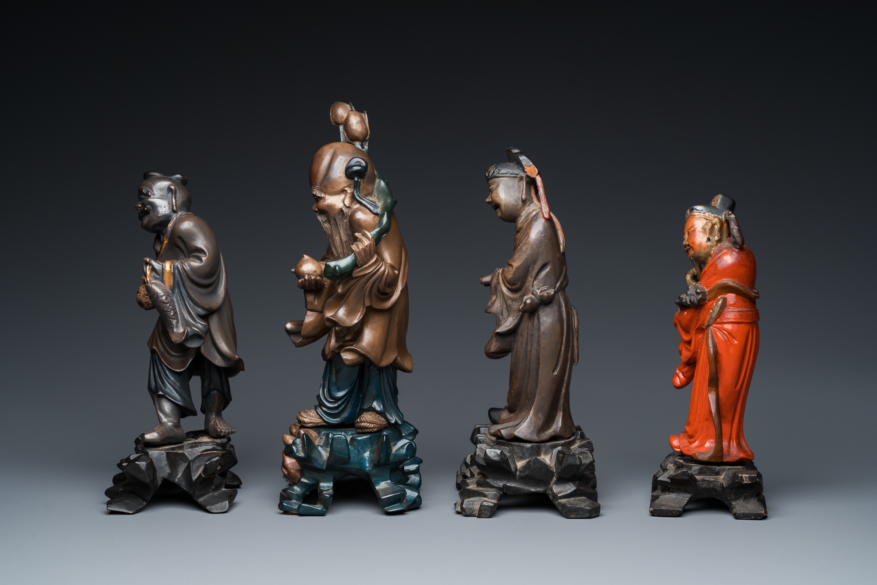 Four Chinese Fuzhou or Foochow lacquer figures, 19/20th C. - Image 3 of 7