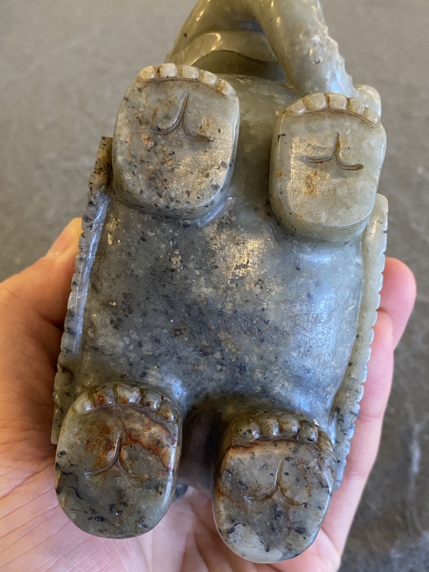 A Chinese grey-speckled celadon jade elephant, Qing - Image 14 of 18