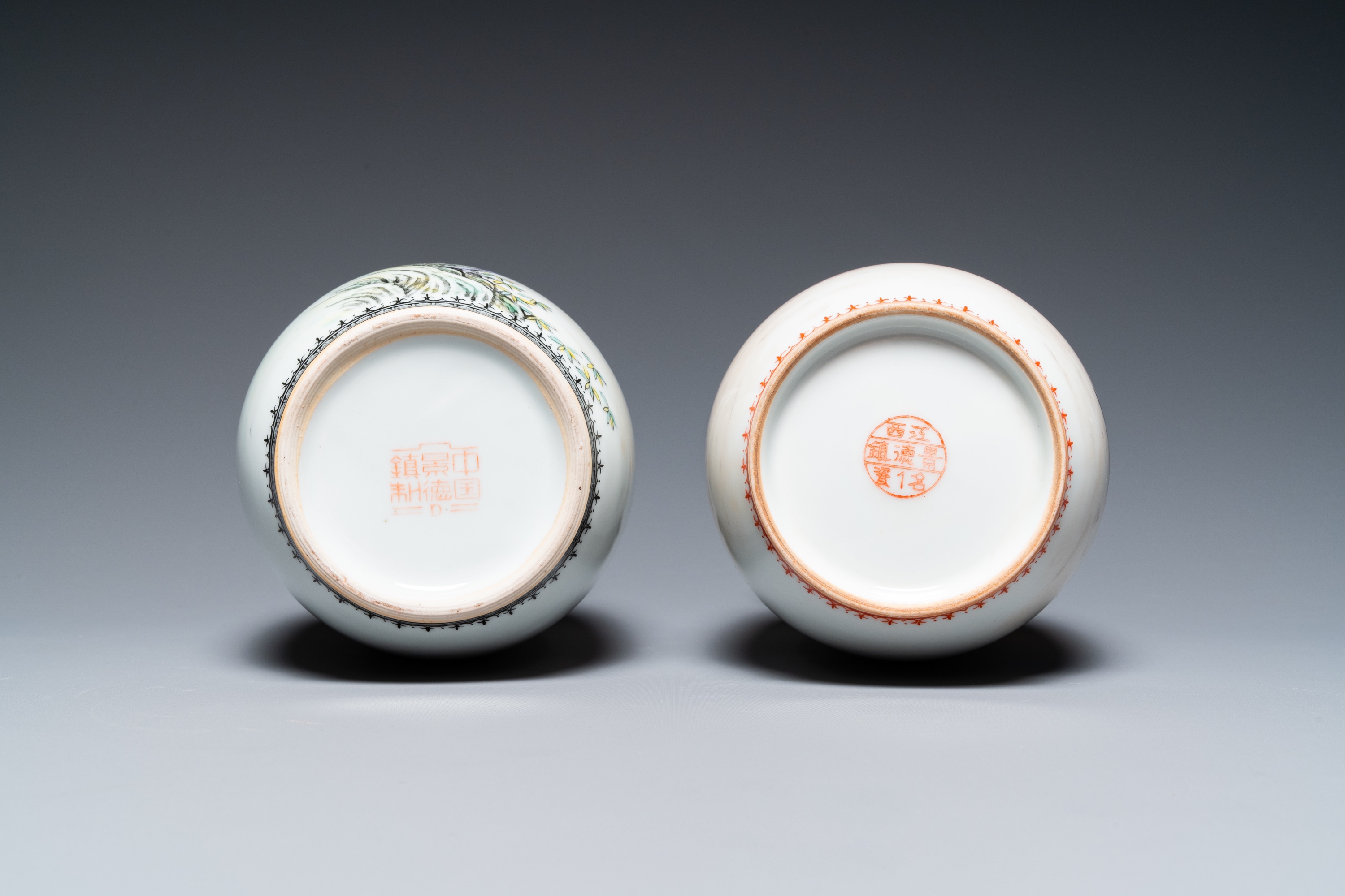 Four Chinese vases with Cultural Revolution design, one signed Wang Xiaolan ___ and dated 1972 - Image 13 of 40