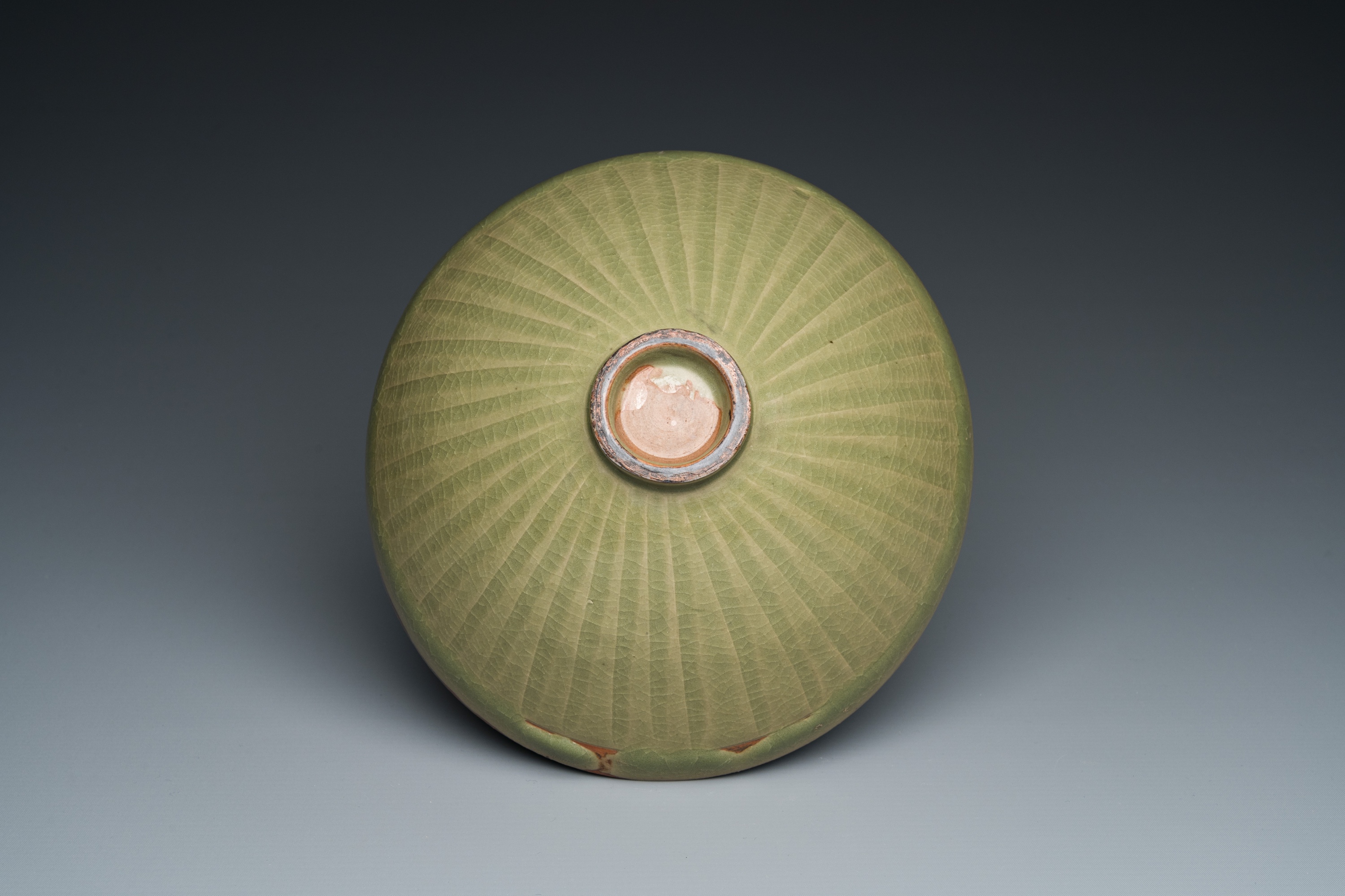 A Chinese Yaozhou celadon bowl with underglaze floral design, probably Song - Image 7 of 7