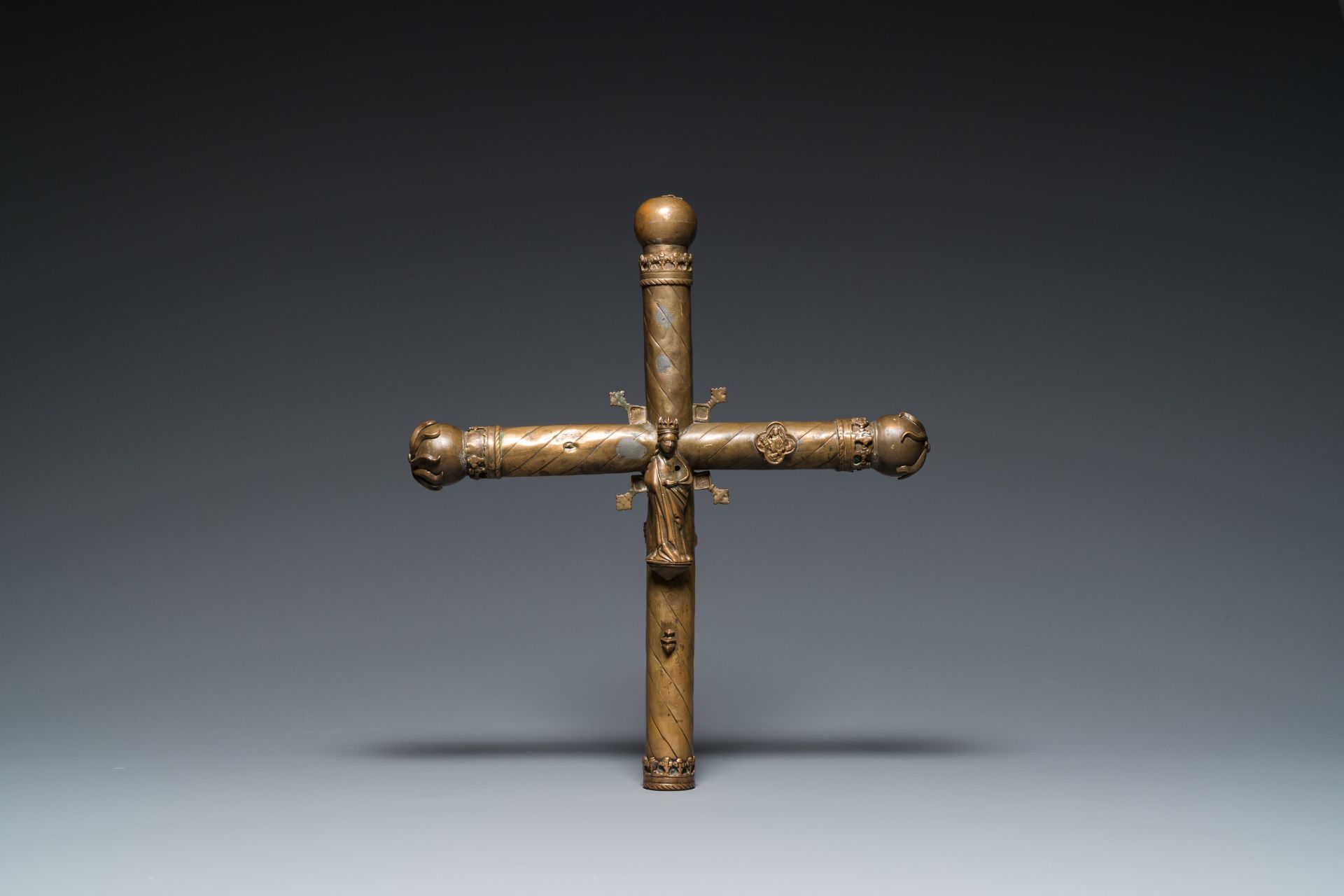 A brass processional cross with corpus, France, 15th C. - Image 3 of 6