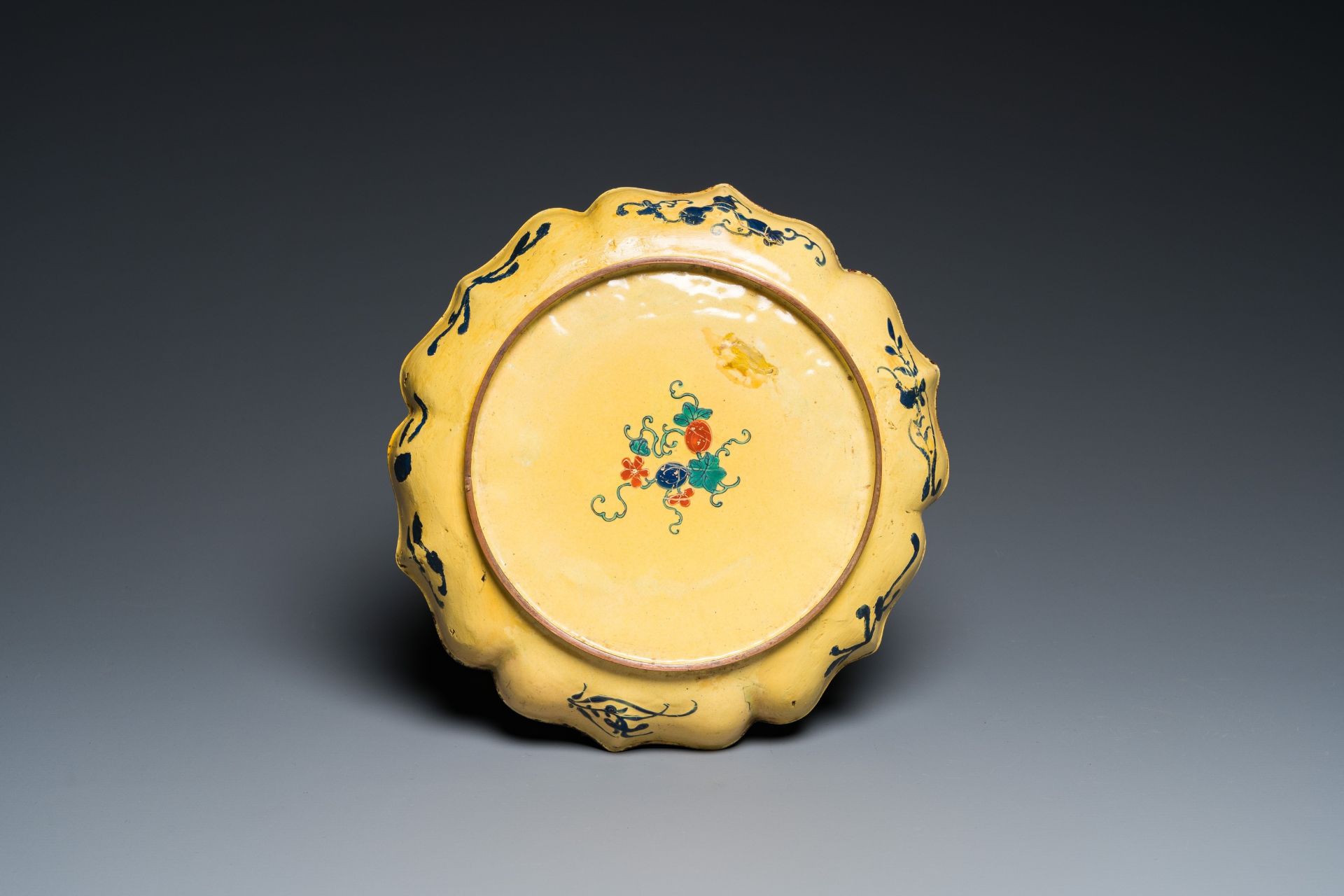 A Chinese blue-ground Canton enamel dish and a censer, Yongzheng/Qianlong - Image 3 of 9