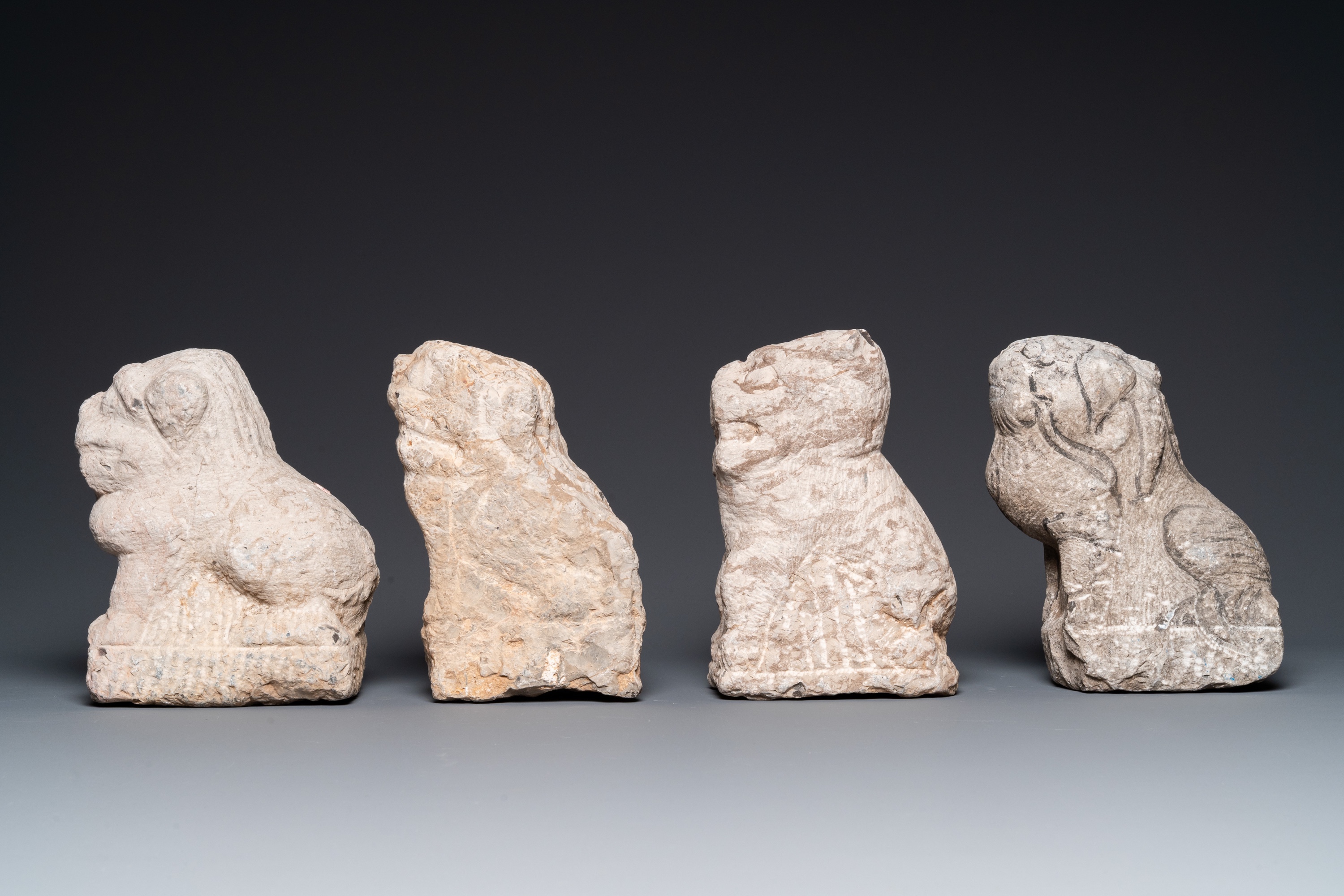 Four Chinese carved stone lions, possibly Tang - Image 4 of 7