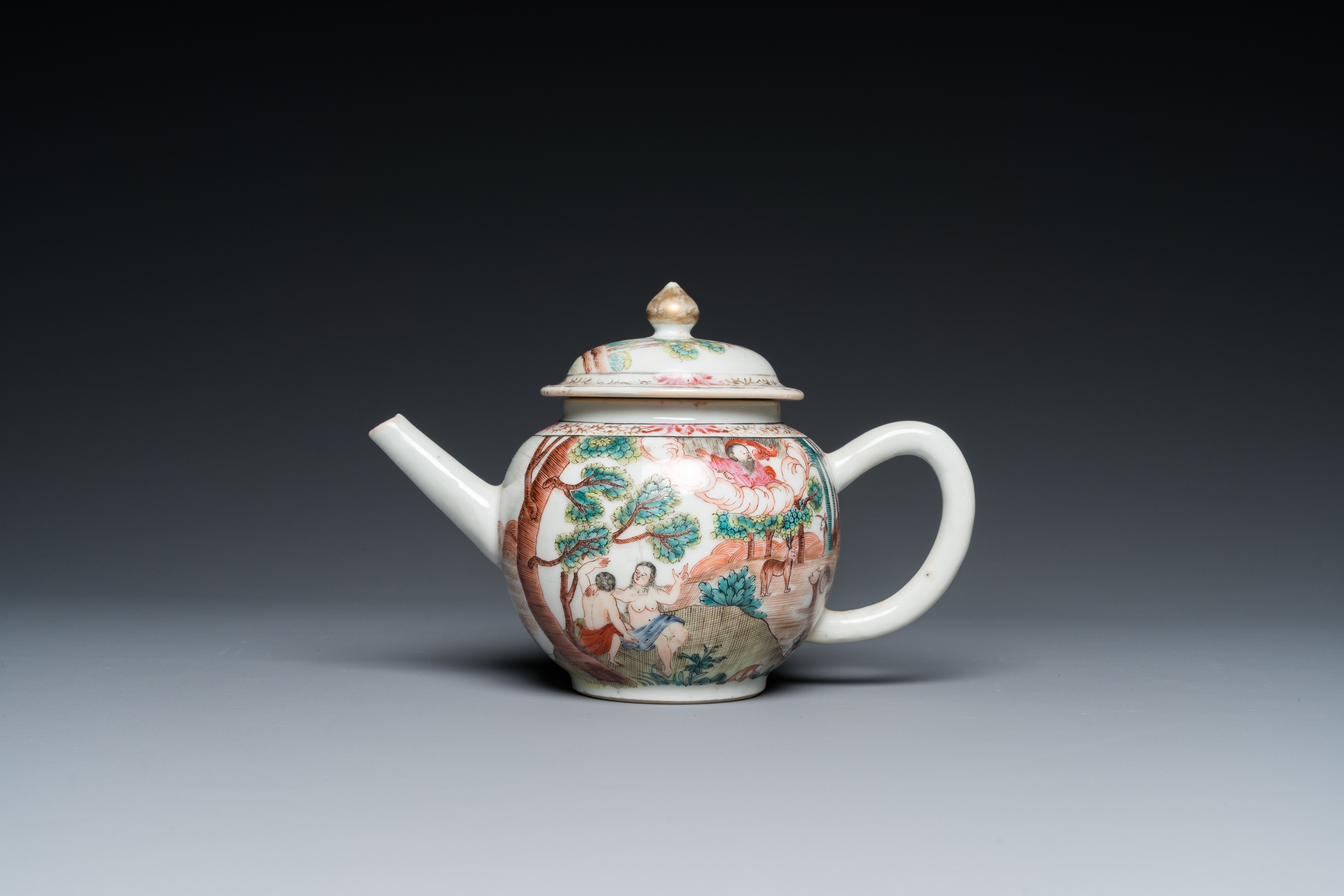 A rare Chinese famille rose 'Adam and Eve' teapot and cover, Qianlong - Image 2 of 28