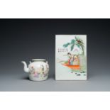 A Chinese famille rose plaque and a qianjiang cai teapot, 19/20th C.