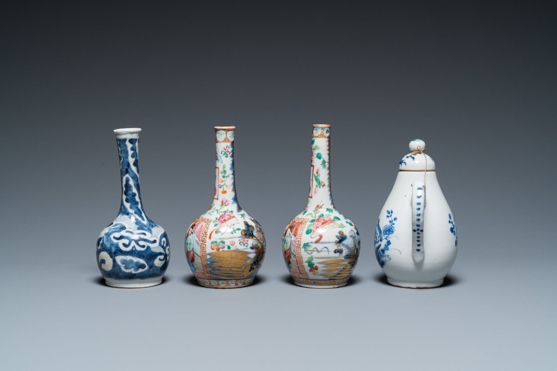 Four Chinese famille rose vases, a bat-shaped bowl and a covered jug, 19th C. - Image 11 of 19