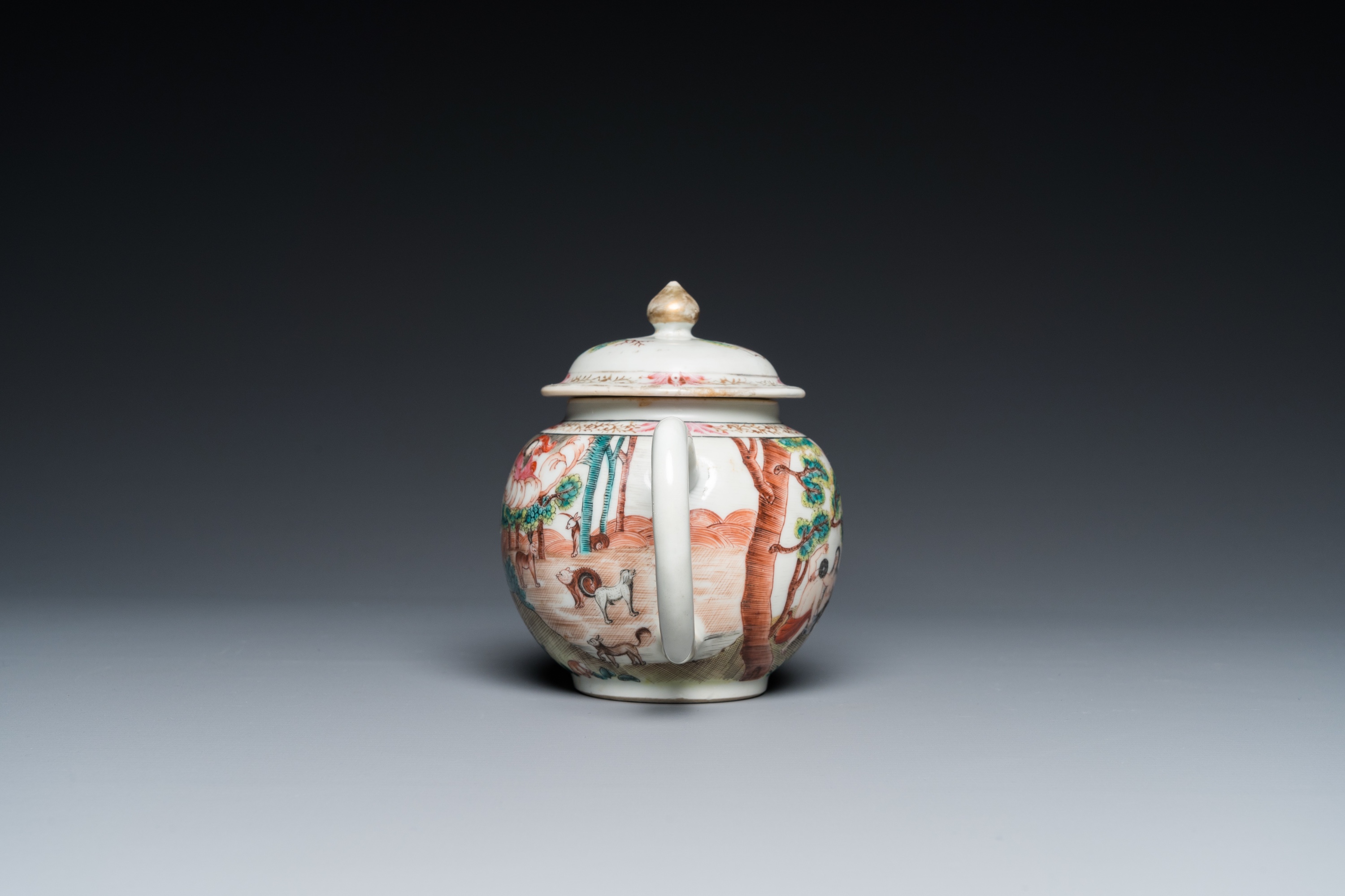 A rare Chinese famille rose 'Adam and Eve' teapot and cover, Qianlong - Image 3 of 28