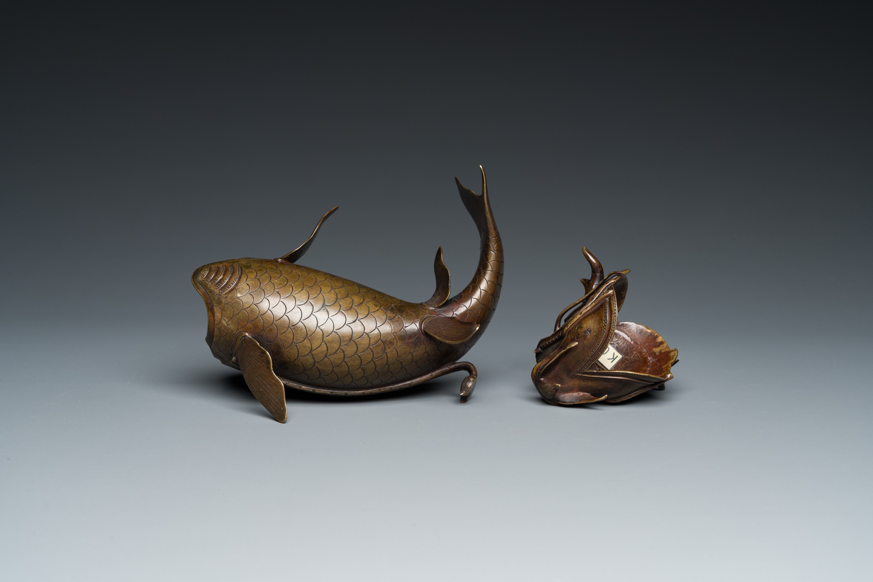 A Chinese bronze dragonfish form censer, Ming - Image 3 of 29