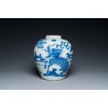 A Chinese blue and white 'qilin' jar, Shunzhi