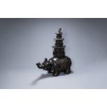 A monumental Japanese bronze 'koro' or censer in the shape of an elephant carrying a watchtower, Edo