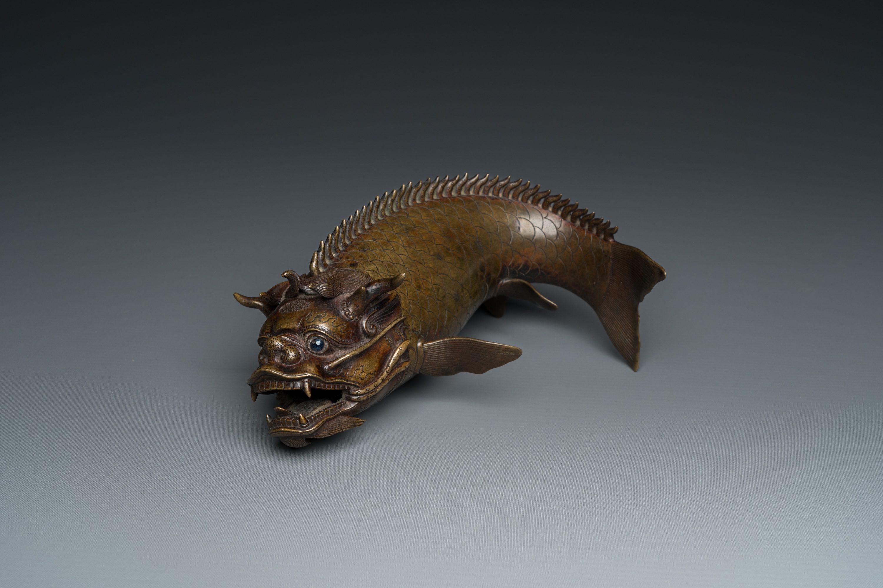 A Chinese bronze dragonfish form censer, Ming - Image 2 of 29