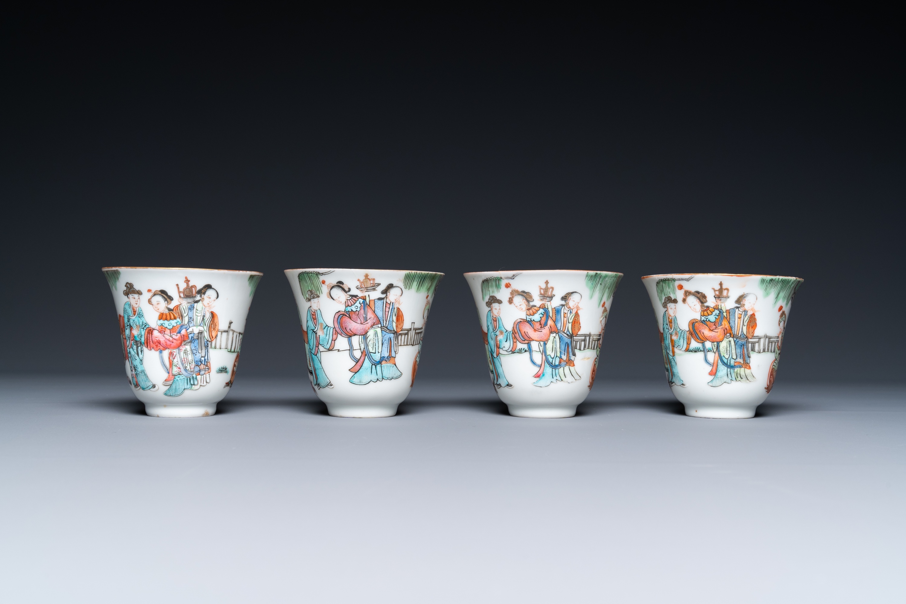 Four Chinese famille rose cups and saucers, Tongzhi mark and of the period - Image 4 of 9