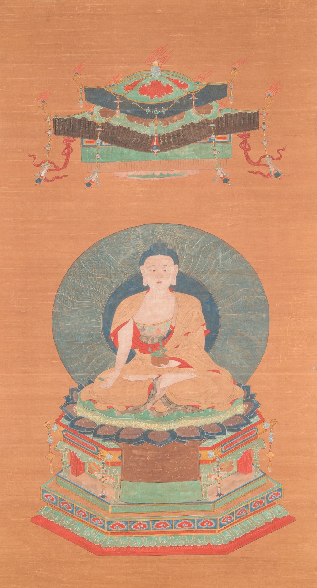 Chinese school: 'Bhaishajyaguru' or 'Medicine Buddha', ink and colour on silk, probably 19th C. - Bild 2 aus 6