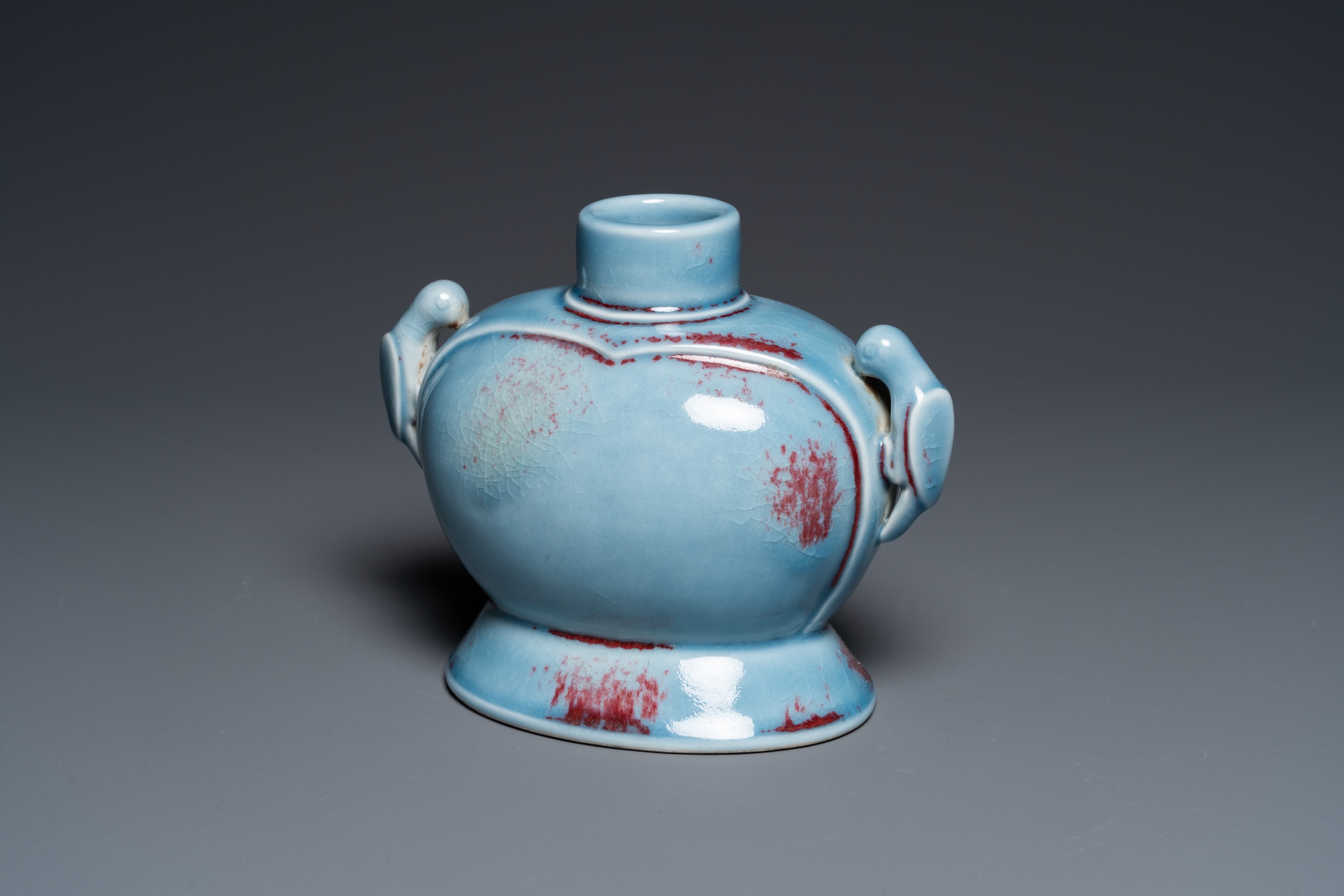 A Chinese copper-red-splashed lavender blue-glazed 'parrot' vase, Yongzheng mark but probably later - Image 7 of 16