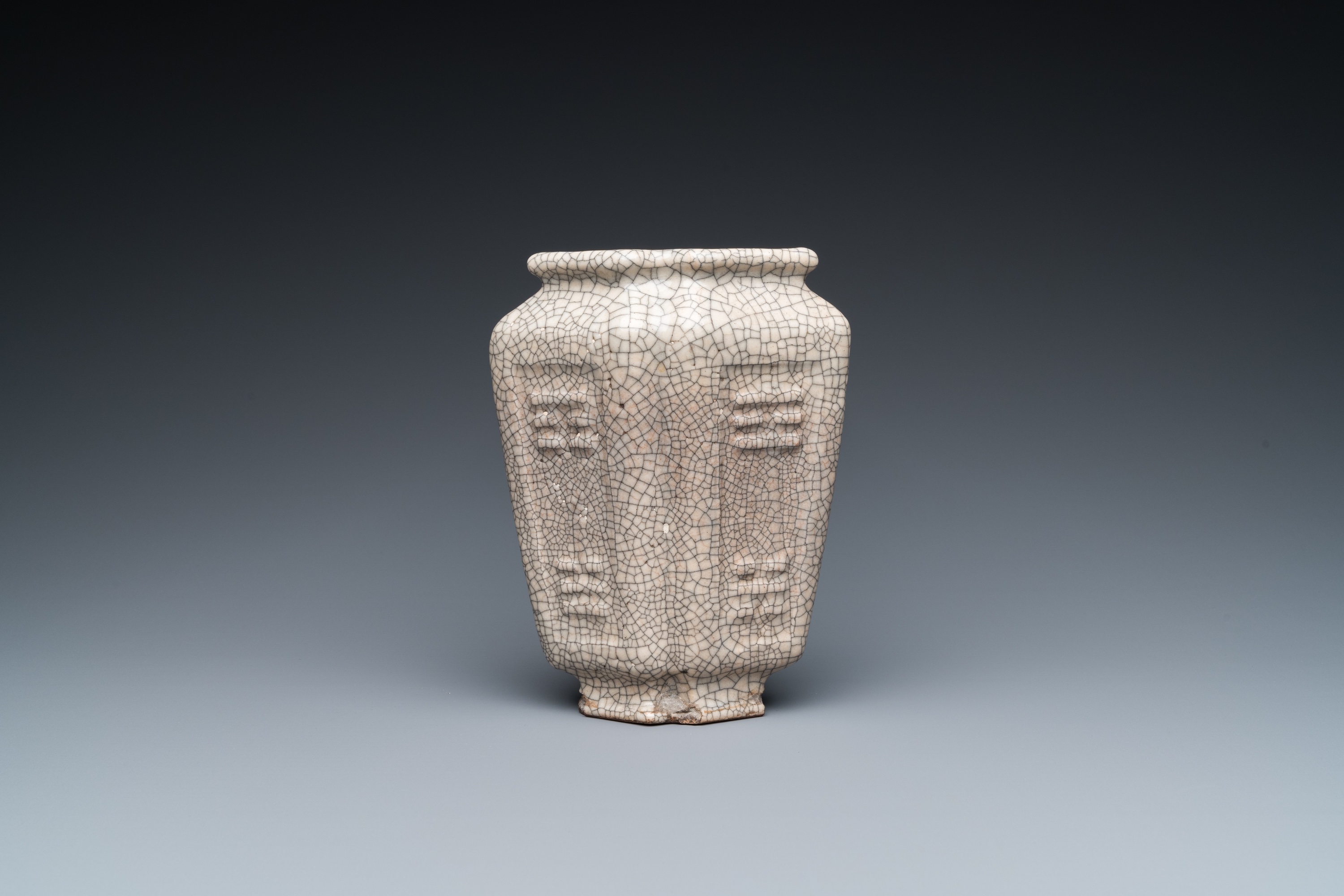 A Chinese 'ge'-type crackle-glazed double lozenge-shaped 'tri grams' vase, Qianlong/Jiaqing - Image 4 of 7