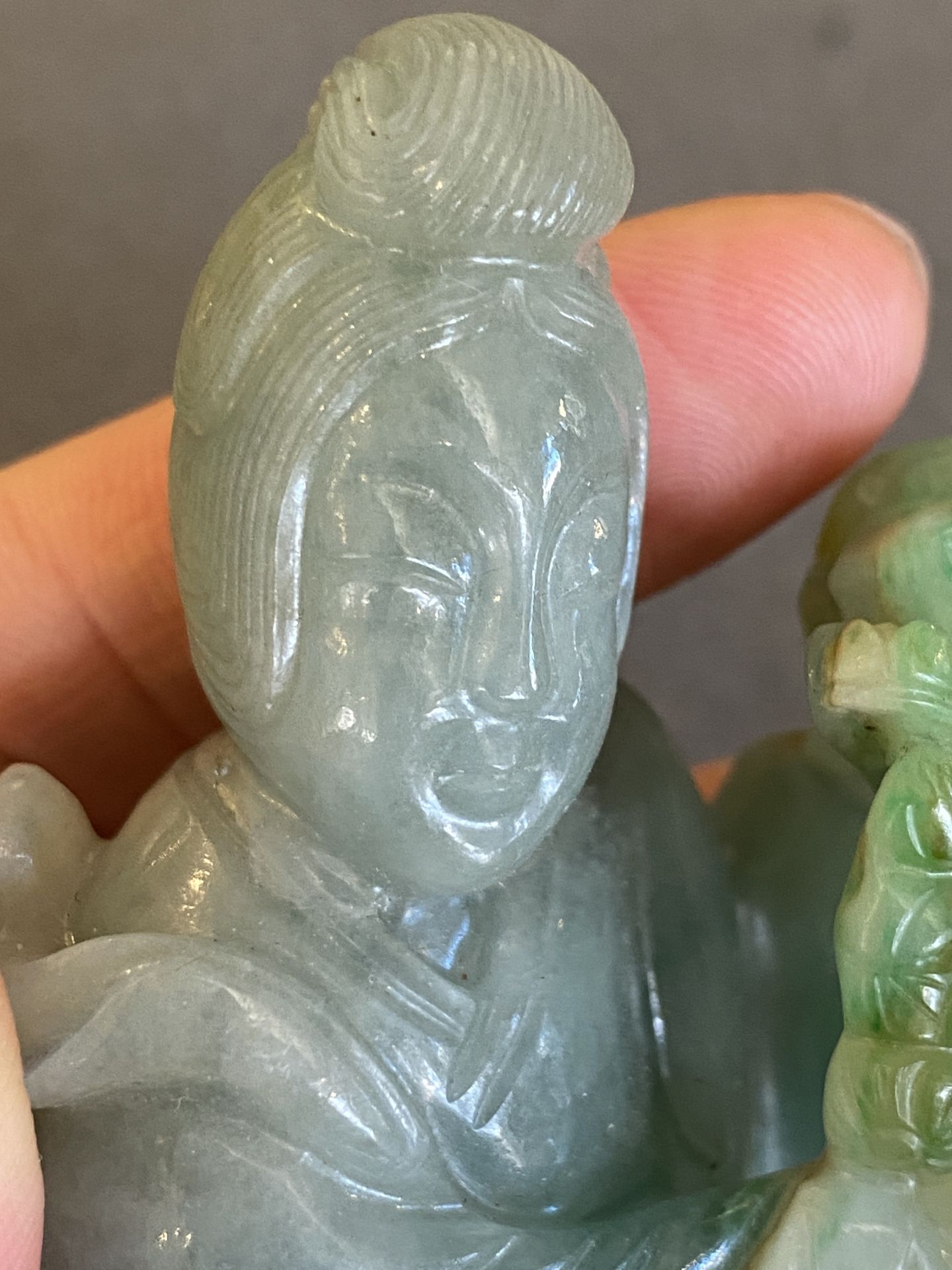 A Chinese jade sculpture of a lady on a wooden stand, Qing - Image 13 of 21