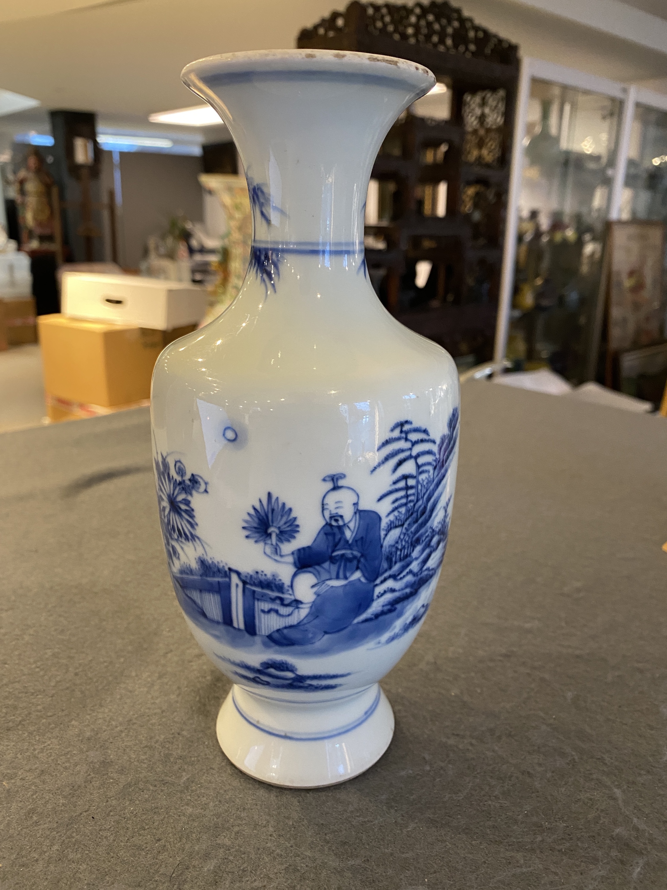 A Chinese blue and white 'monk and poem' vase, Kangxi - Image 7 of 19