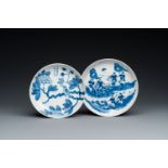 Two Chinese blue and white 'Bleu de Hue' plates for the Vietnamese market, Nh__c th‰m tr‰n tˆng mark