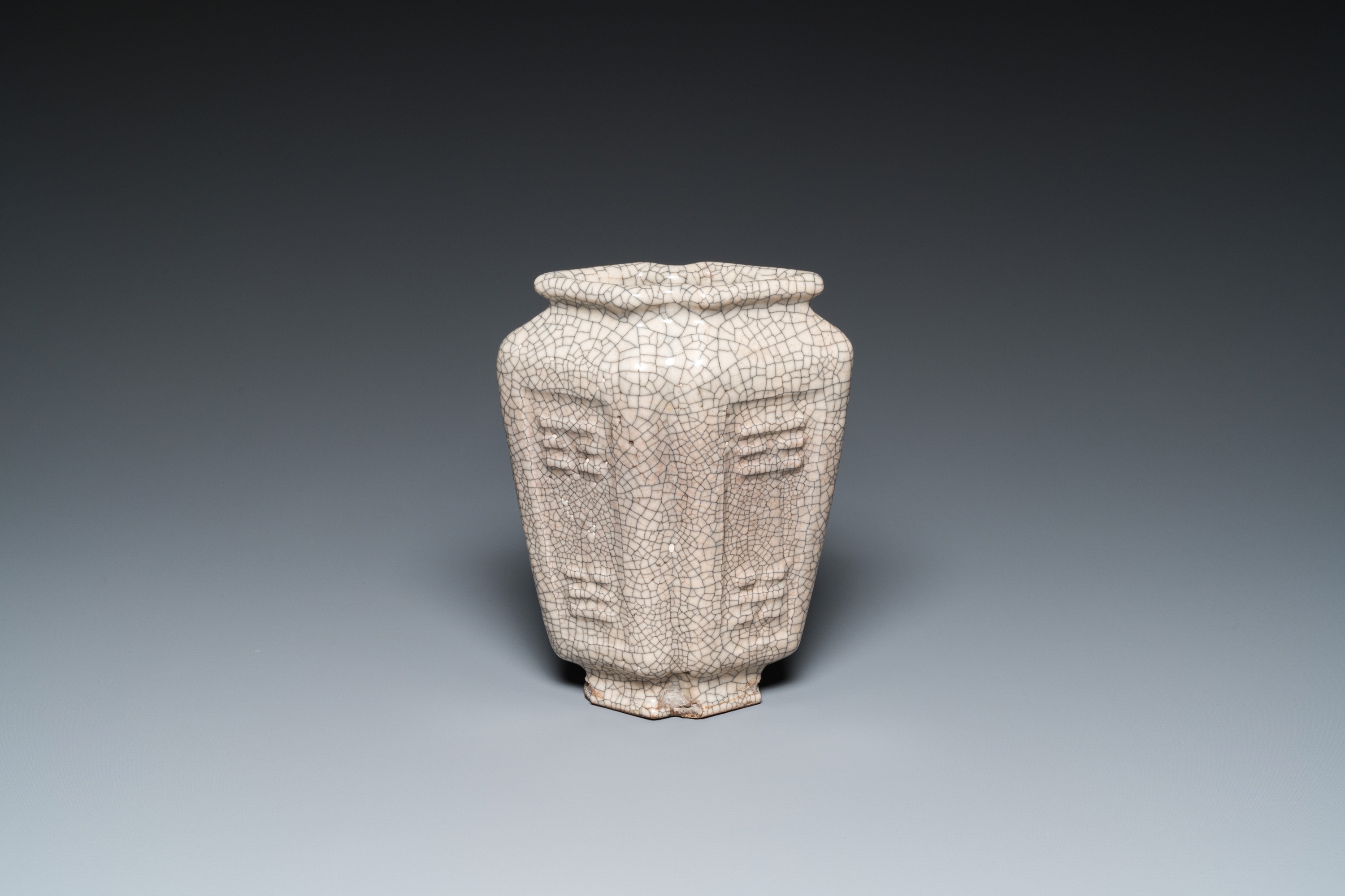 A Chinese 'ge'-type crackle-glazed double lozenge-shaped 'tri grams' vase, Qianlong/Jiaqing