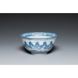 An octagonal blue and white Japanese Arita 'van Frytom' bowl, Chenghua mark, Edo, 18th C.