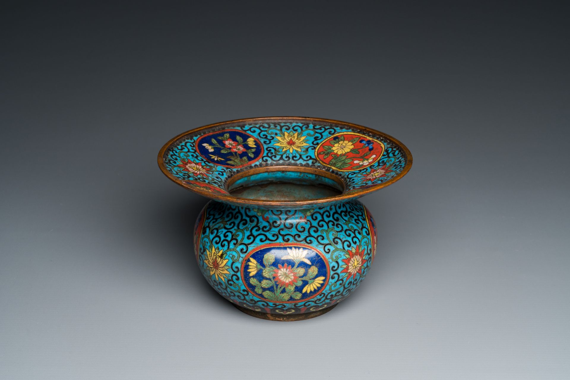 A Chinese cloisonnŽ spittoon or 'zhadou', Qianlong