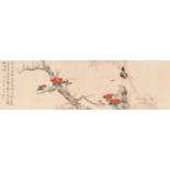 Yu Fei'an ___ (1889-1959): 'Butterfly, bamboo and camelias', ink and colour on silk, dated 1941