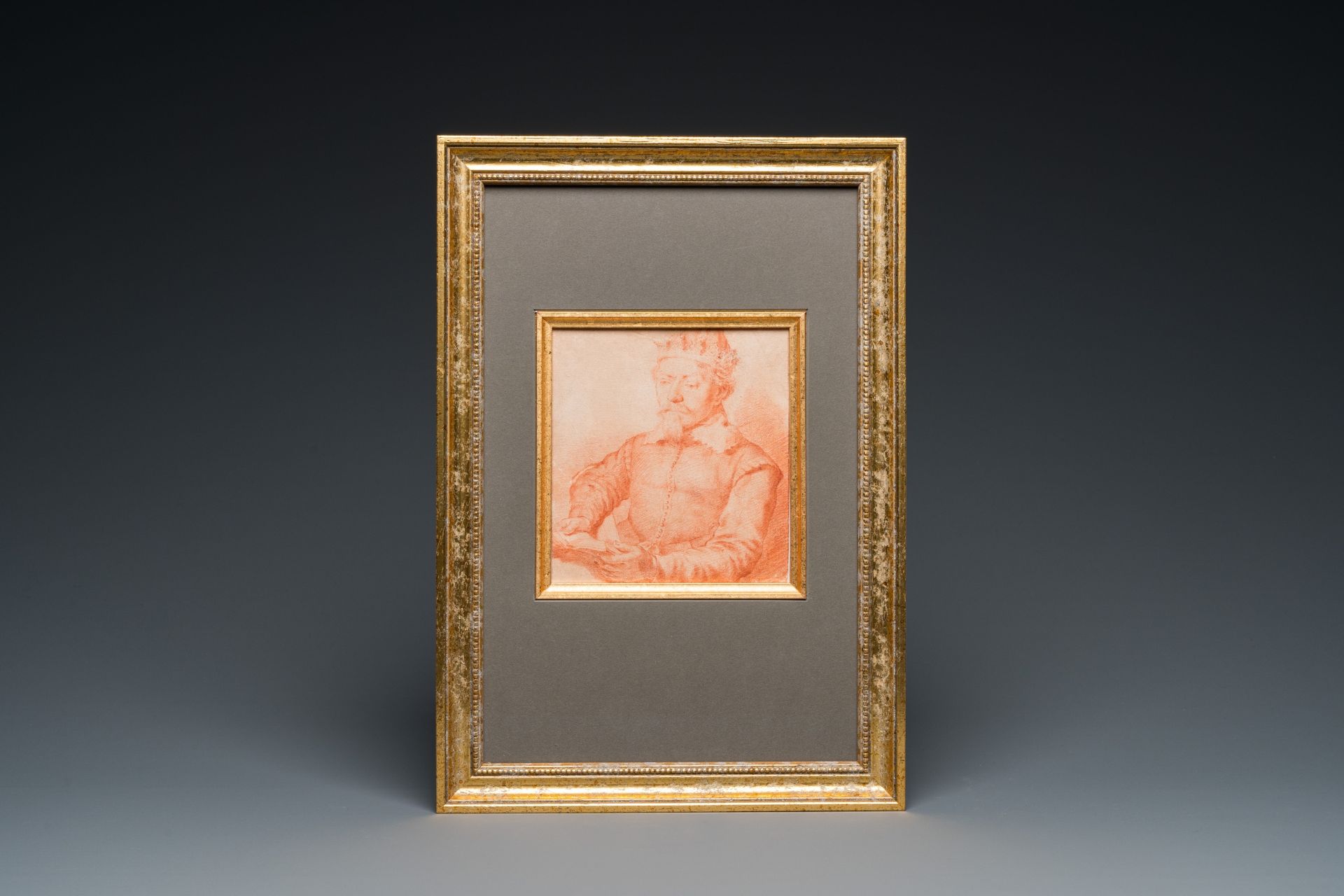 Cornelis Visscher II (1628-1658, attr. to): 'Portrait of a king', red chalk on paper - Image 2 of 3