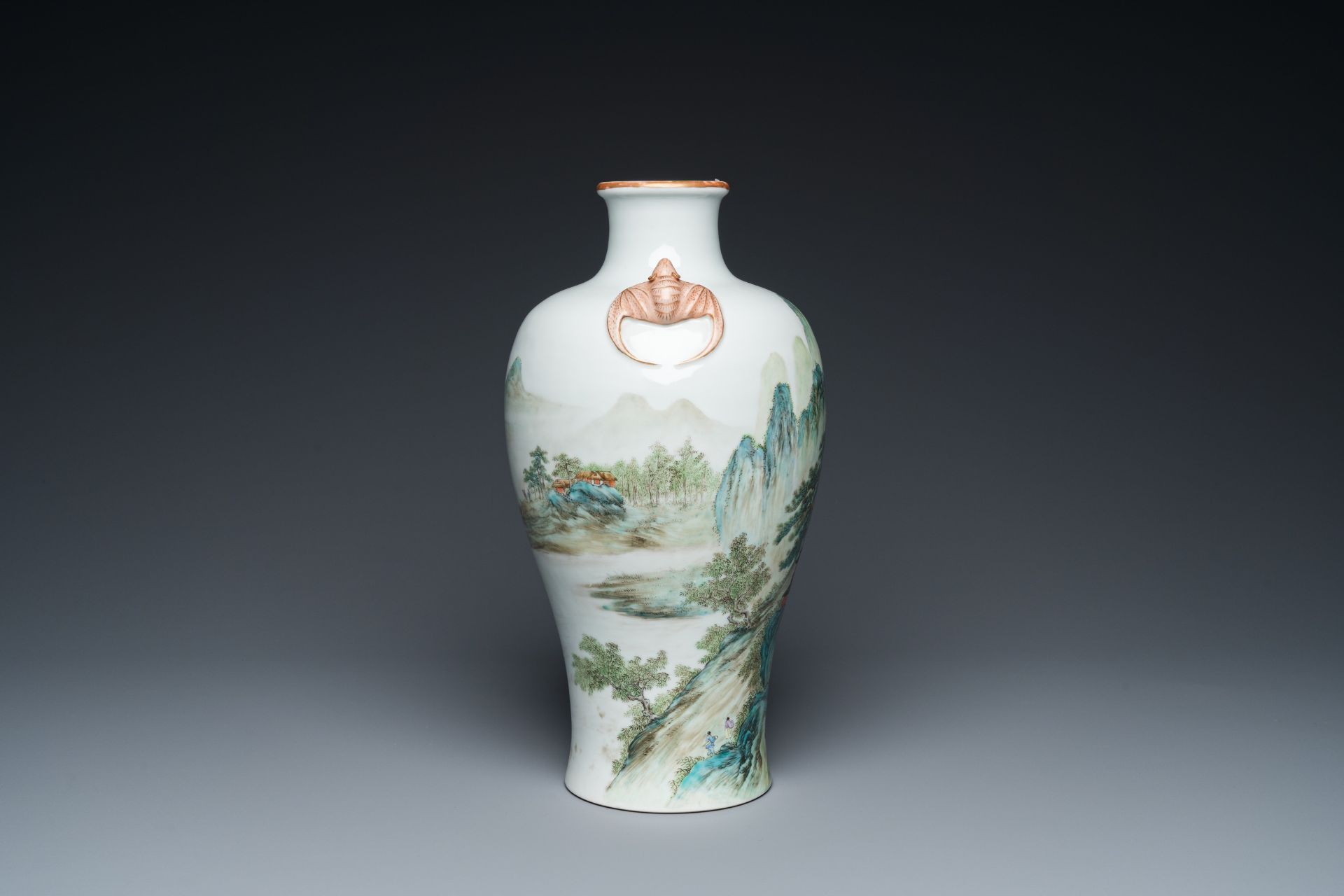 A Chinese famille verte 'meiping' vase with a fine landscape, Republic - Image 4 of 6