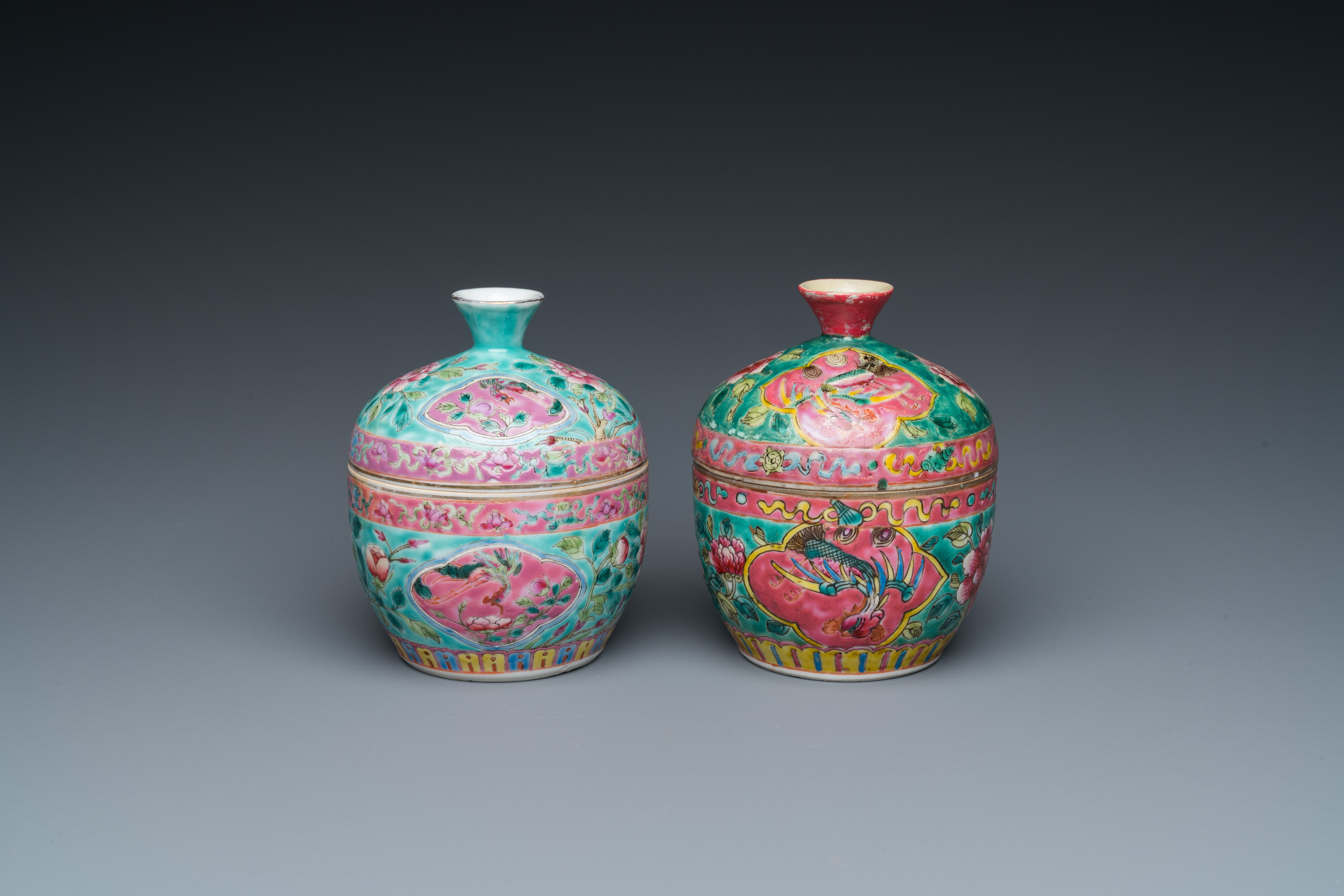 Two Chinese famille rose 'chupu' bowls and covers for the Straits or Peranakan market, 19th C.