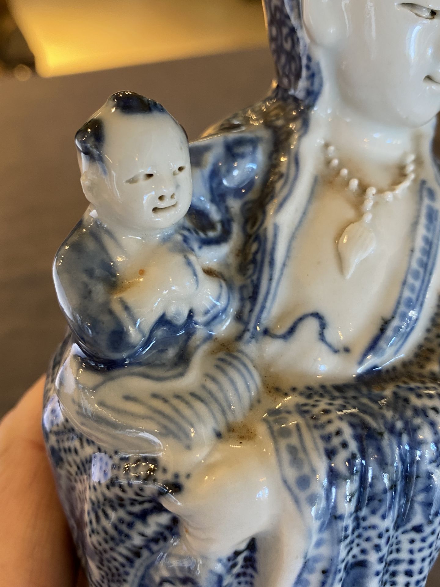 A Chinese blue and white Guanyin with child, Cai Fu Ji ___ mark, Republic - Image 17 of 25