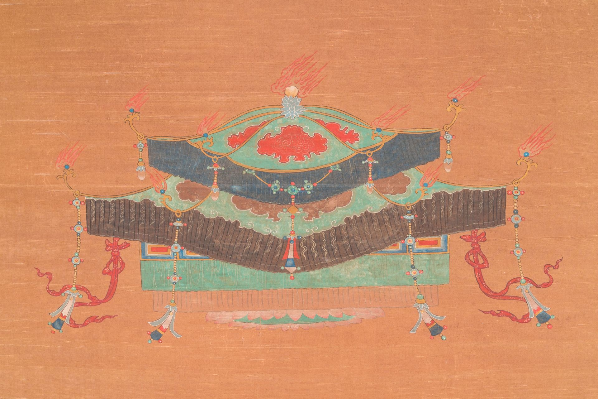 Chinese school: 'Bhaishajyaguru' or 'Medicine Buddha', ink and colour on silk, probably 19th C. - Bild 3 aus 6