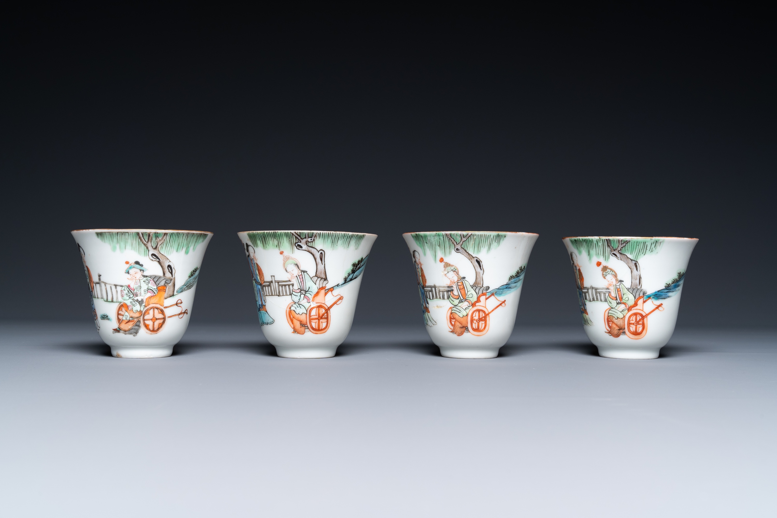 Four Chinese famille rose cups and saucers, Tongzhi mark and of the period - Image 7 of 9