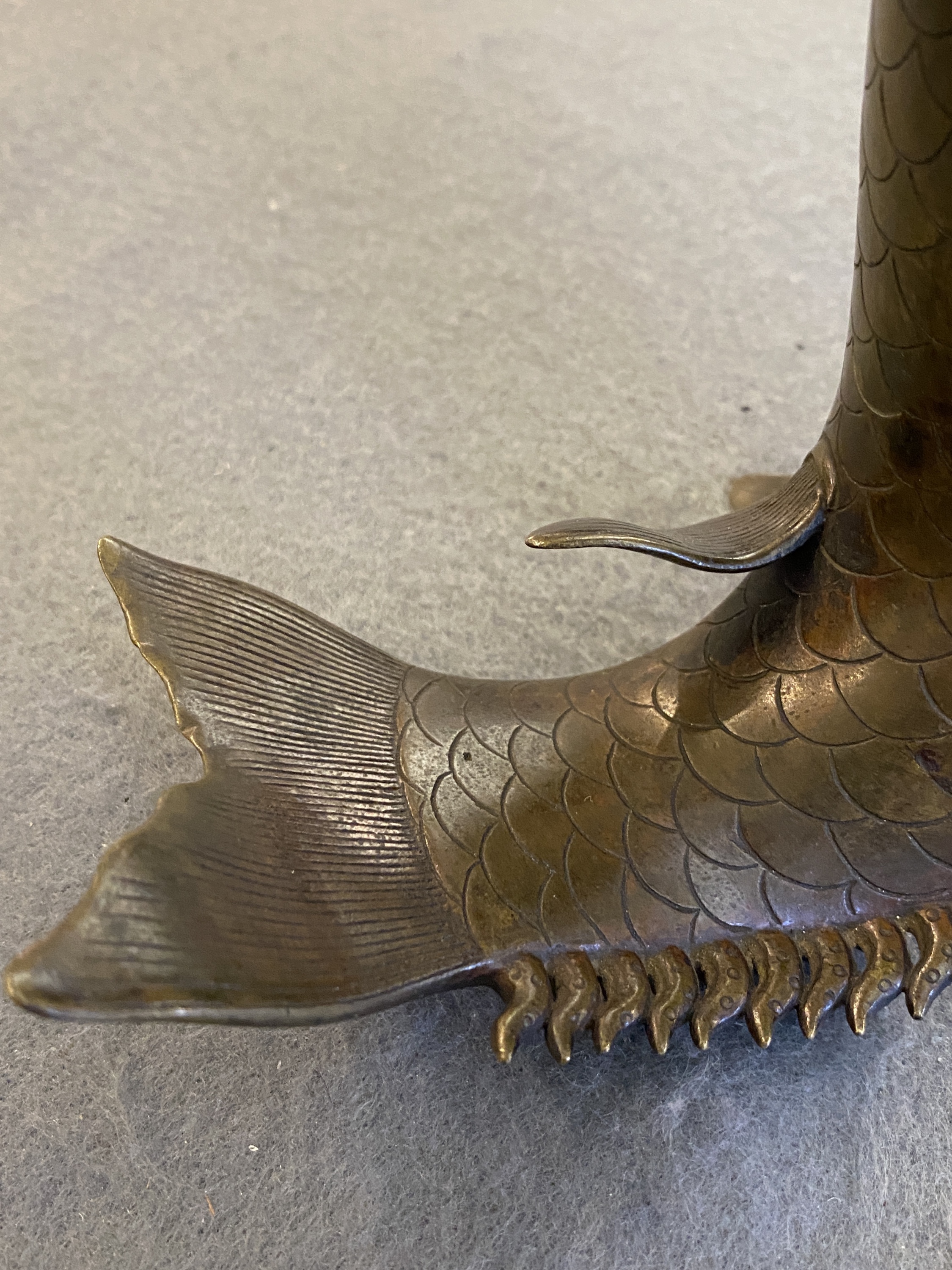 A Chinese bronze dragonfish form censer, Ming - Image 18 of 29