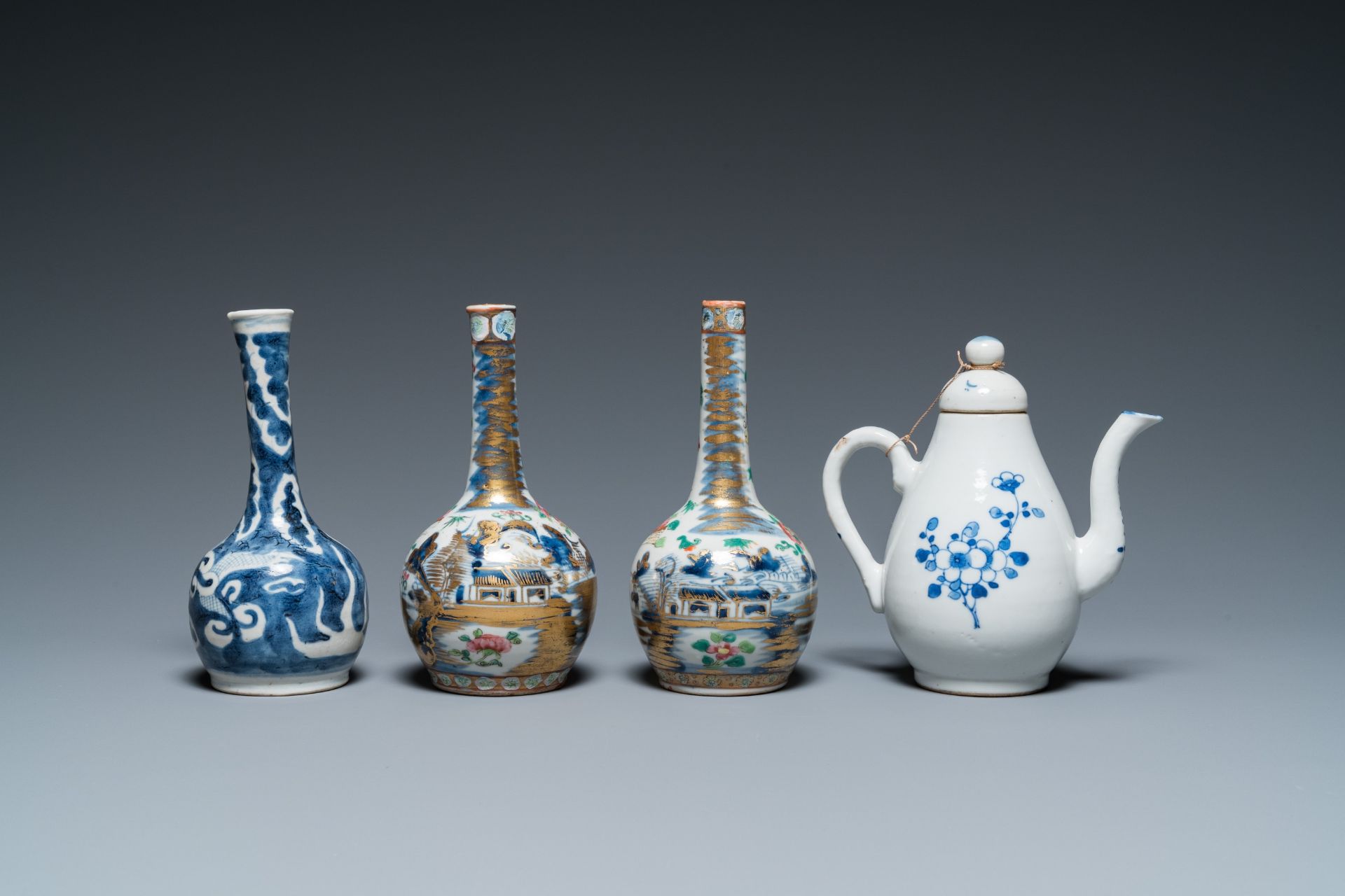 Four Chinese famille rose vases, a bat-shaped bowl and a covered jug, 19th C. - Image 10 of 19