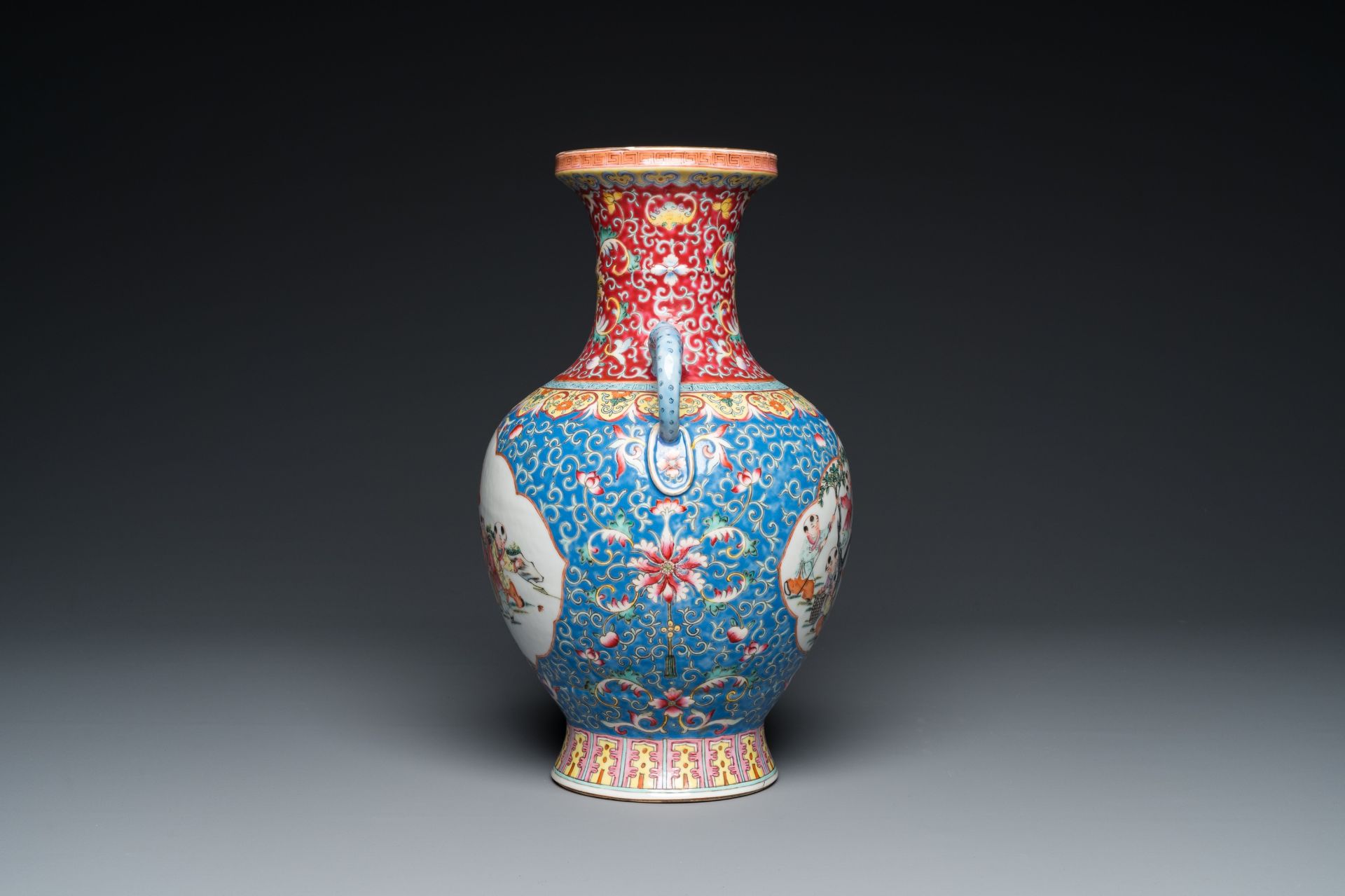 A Chinese famille rose 'playing boys' vase, Qianlong mark, Republic - Image 4 of 20