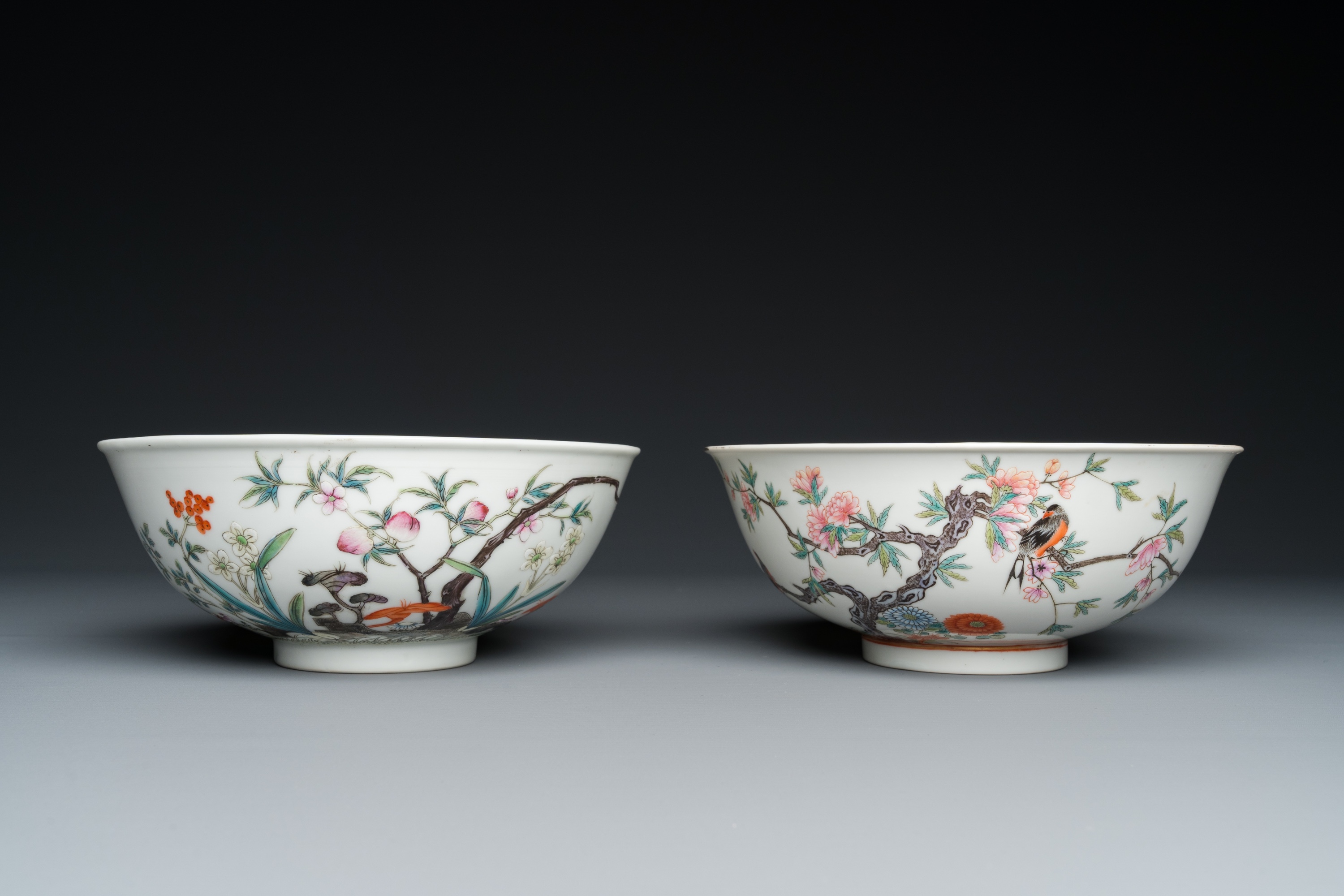 Two Chinese famille rose 'magpie and peaches' bowls, Xuantong marks but probably Republic - Image 3 of 18