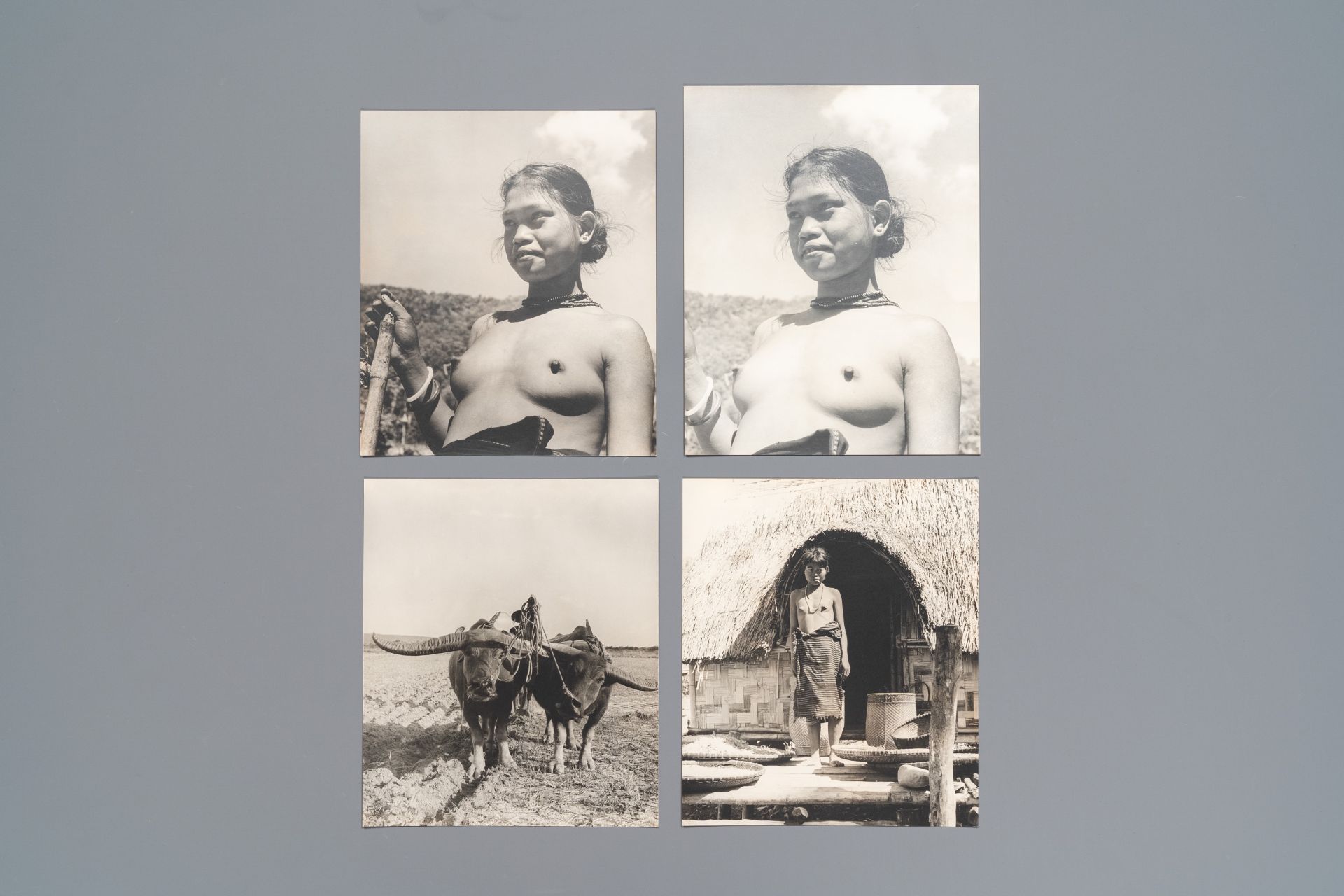 15 large black and white photos with indigenous people and landscape views, Vietnam, ca. 1900 - Image 4 of 5