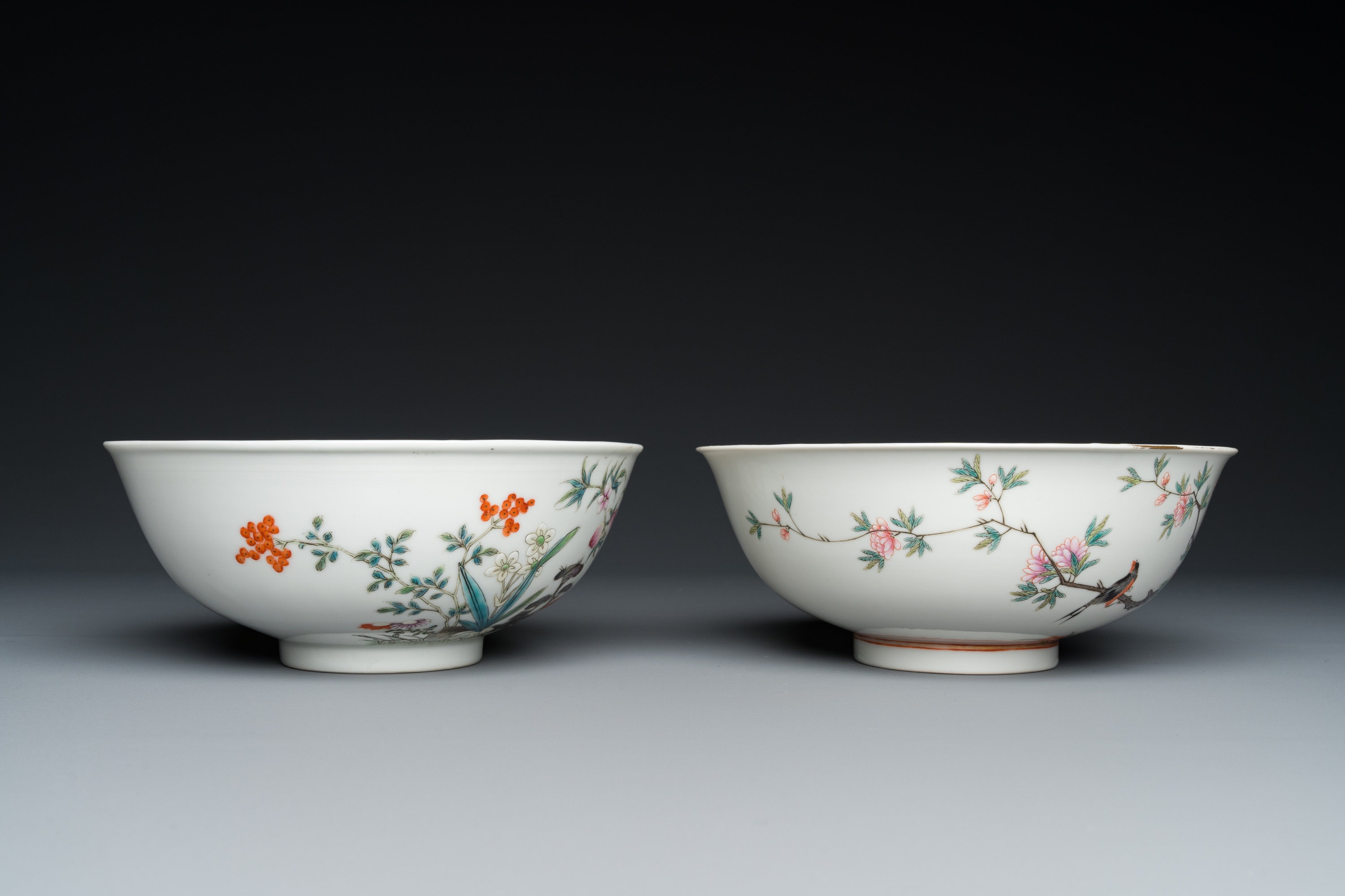 Two Chinese famille rose 'magpie and peaches' bowls, Xuantong marks but probably Republic - Image 6 of 18