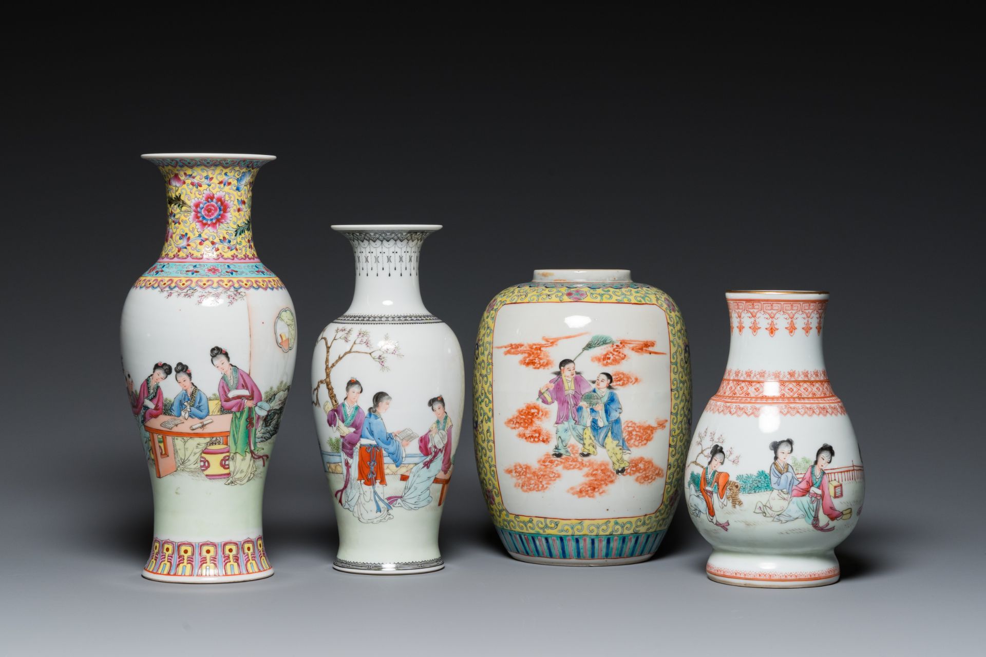 Four Chinese famille rose vases, 20th C.