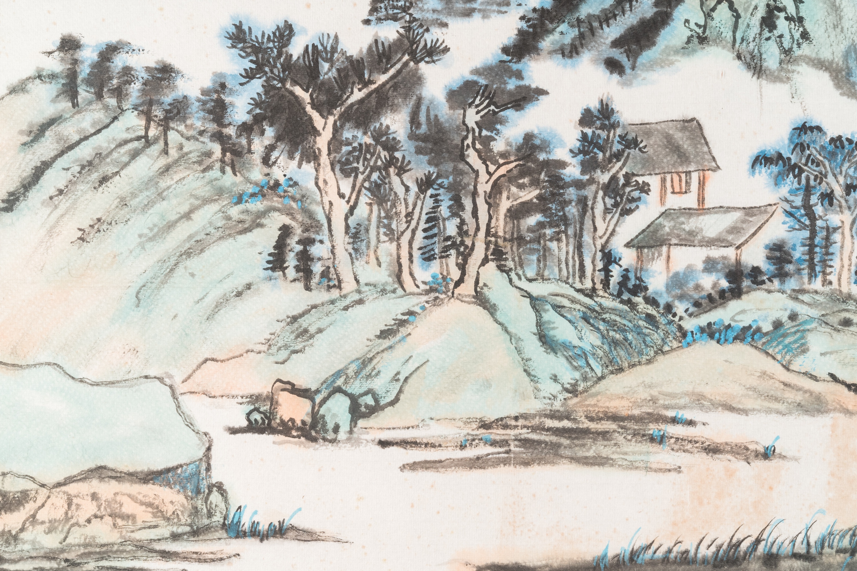 Zhou Huimin ___ (1906-1996): 'Mountainous landscape with pines', ink and colour on paper - Image 3 of 4