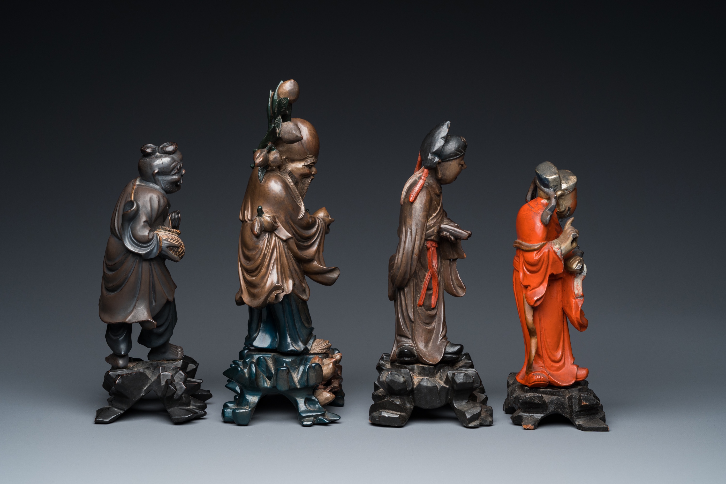 Four Chinese Fuzhou or Foochow lacquer figures, 19/20th C. - Image 5 of 7