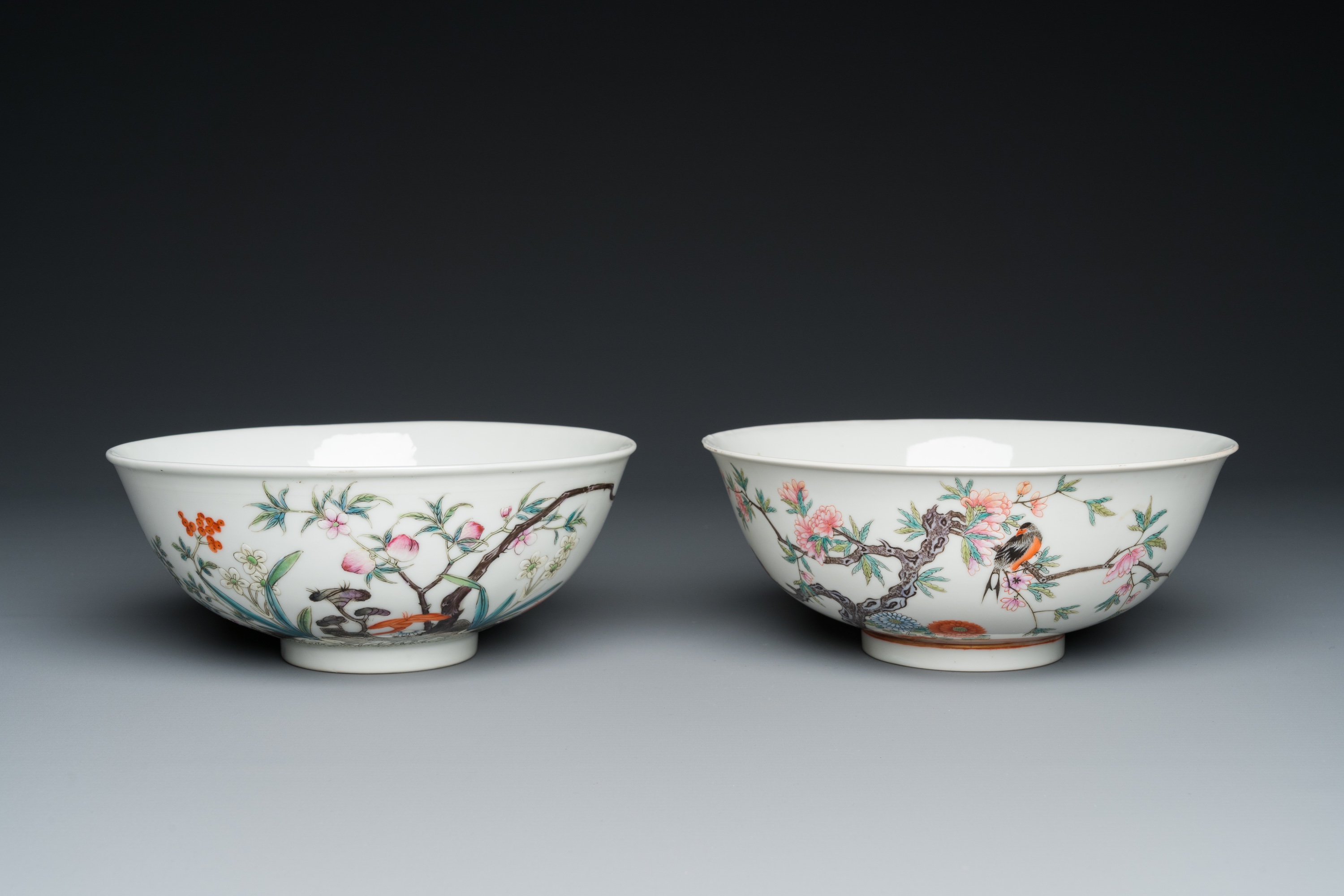 Two Chinese famille rose 'magpie and peaches' bowls, Xuantong marks but probably Republic - Image 2 of 18