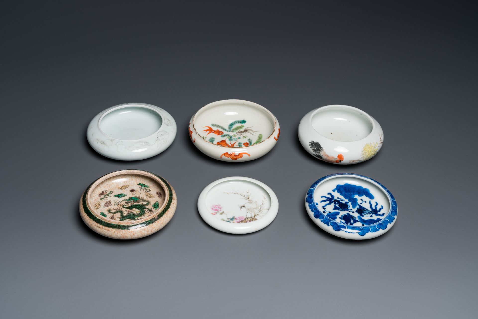 Six Chinese porcelain brush washers, 19/20th C.